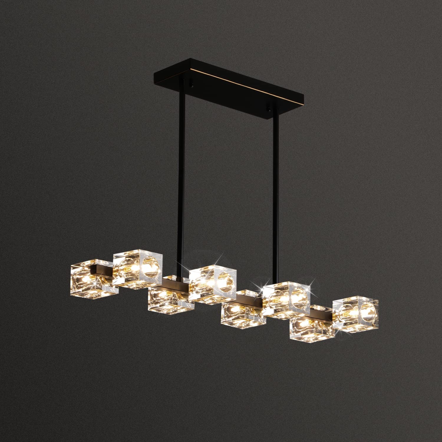 Modern Black Crystal Chandelier with 8 Lights - Cube Pendant Lighting Fixture for Dining Room, Kitchen Island, Bedroom & Living Room | Elegant Ceiling Lamp for Home Decor, Wedding Venues and Restaurants