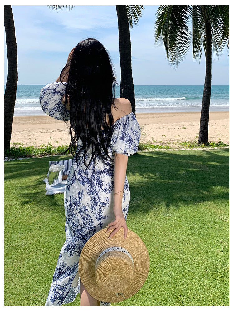 French Square Neck Puff Sleeve Off Shoulder Long Dress - Elegant Summer Midi Dress for Women, Perfect for Beach Vacation, Wedding Guest & Date Night Outfits