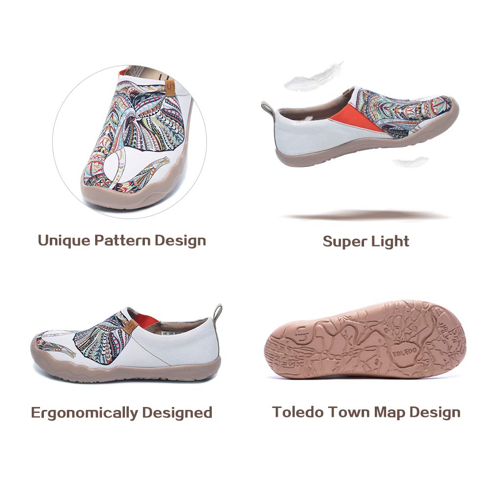 UIN Women's Men Unisex Elephant Print Canvas Slip-On Shoes - Comfortable Travel Walking Shoes for Casual Outings, Beach Vacations & Summer Fashion (Size 4.5)