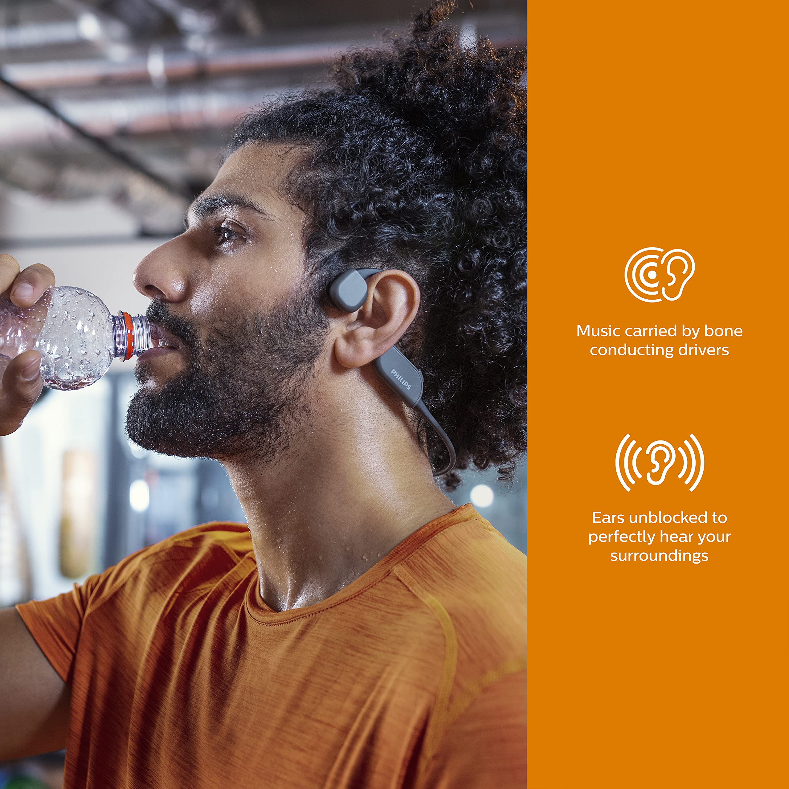 PHILIPS TAA6606BK Bone Conduction Open Ear Wireless Bluetooth Headphones - IP67 Waterproof Sports Earphones with Mic, 9H Playtime & Night Light - Perfect for Running, Cycling, Gym Workouts & Outdoor Activities