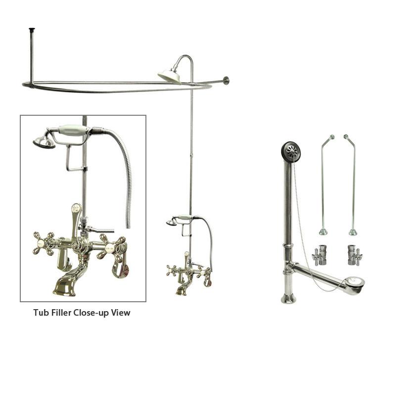 Chrome Clawfoot Bathtub Faucet Shower Kit with Enclosure Curtain Rod - Vintage Style Bathroom Fixture for Freestanding Tubs, Perfect for Spa-Like Relaxation at Home
