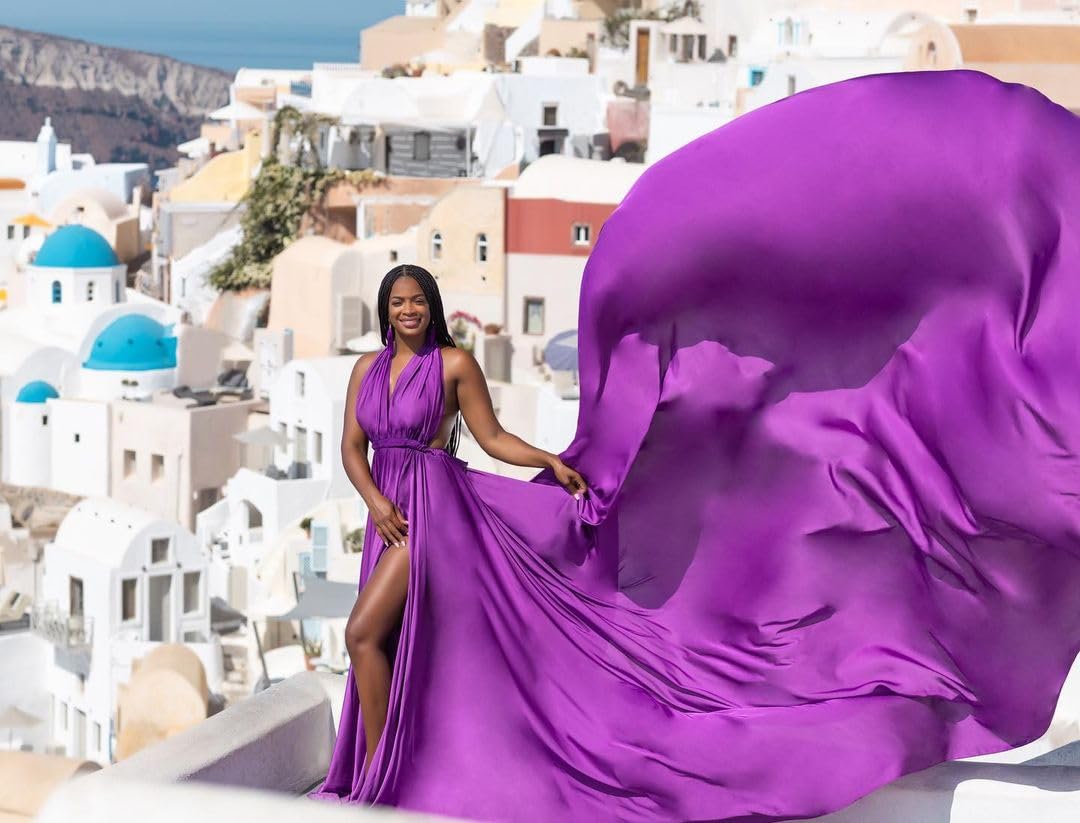 Infinity Dress - Long Flying Maxi Dress with Train for Women | Elegant Satin Photography Dress | Perfect for Baby Showers, Santorini Vacations & Photo Shoots | Flowy Formal Gown for Special Occasions