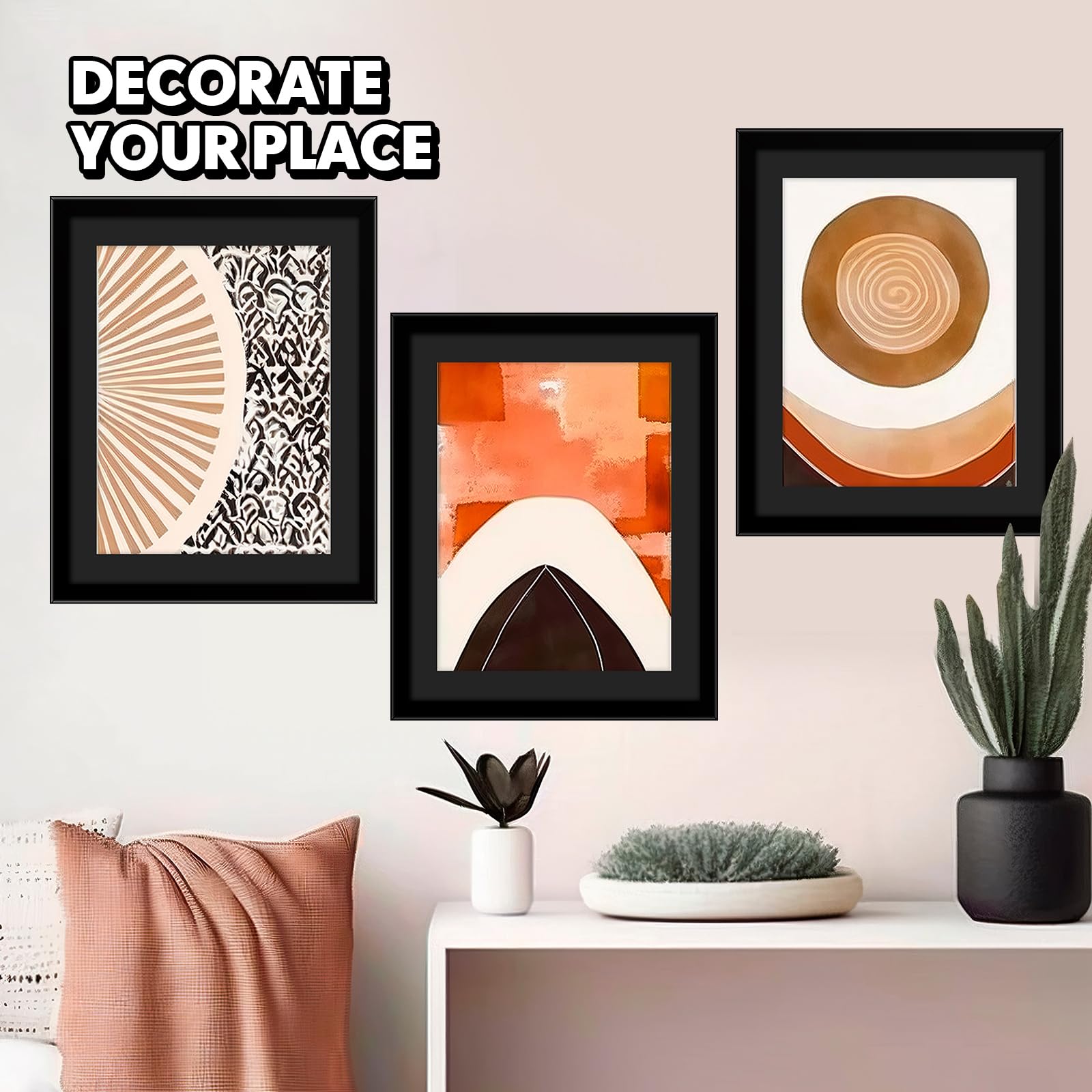 Geetery 8-Piece Plastic Wall Magazine Frames Set - Fits 8.5x11.25 Inch Magazines - Includes Installed Hangers & Core Matting - Black Frame with Black Mat - Perfect for Home, Office & Retail Display Decor