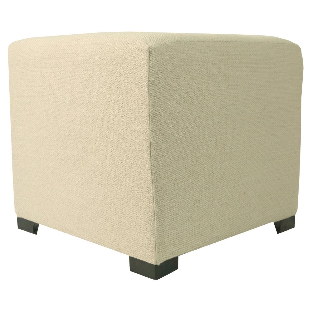 MJL Furniture Merton Collection - Modern Fabric Cube Footrest Ottoman with 4-Button Tufting, Belfast Series in Linen | Living Room Accent, Bedroom Decor & Office Seating