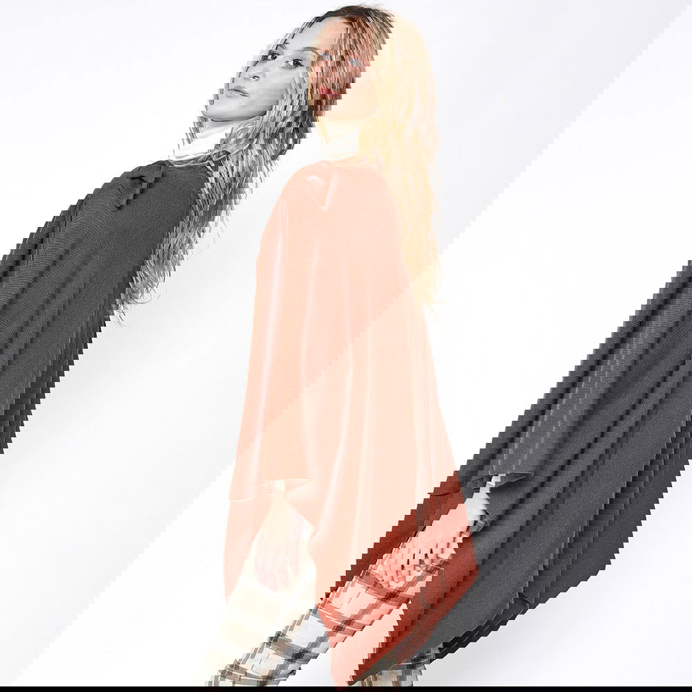 Rust Shoulder Strap Solid Ruana Poncho - Stylish Women's Shawl Wrap for Fall & Winter, Perfect for Outdoor Activities, Travel, and Casual Wear