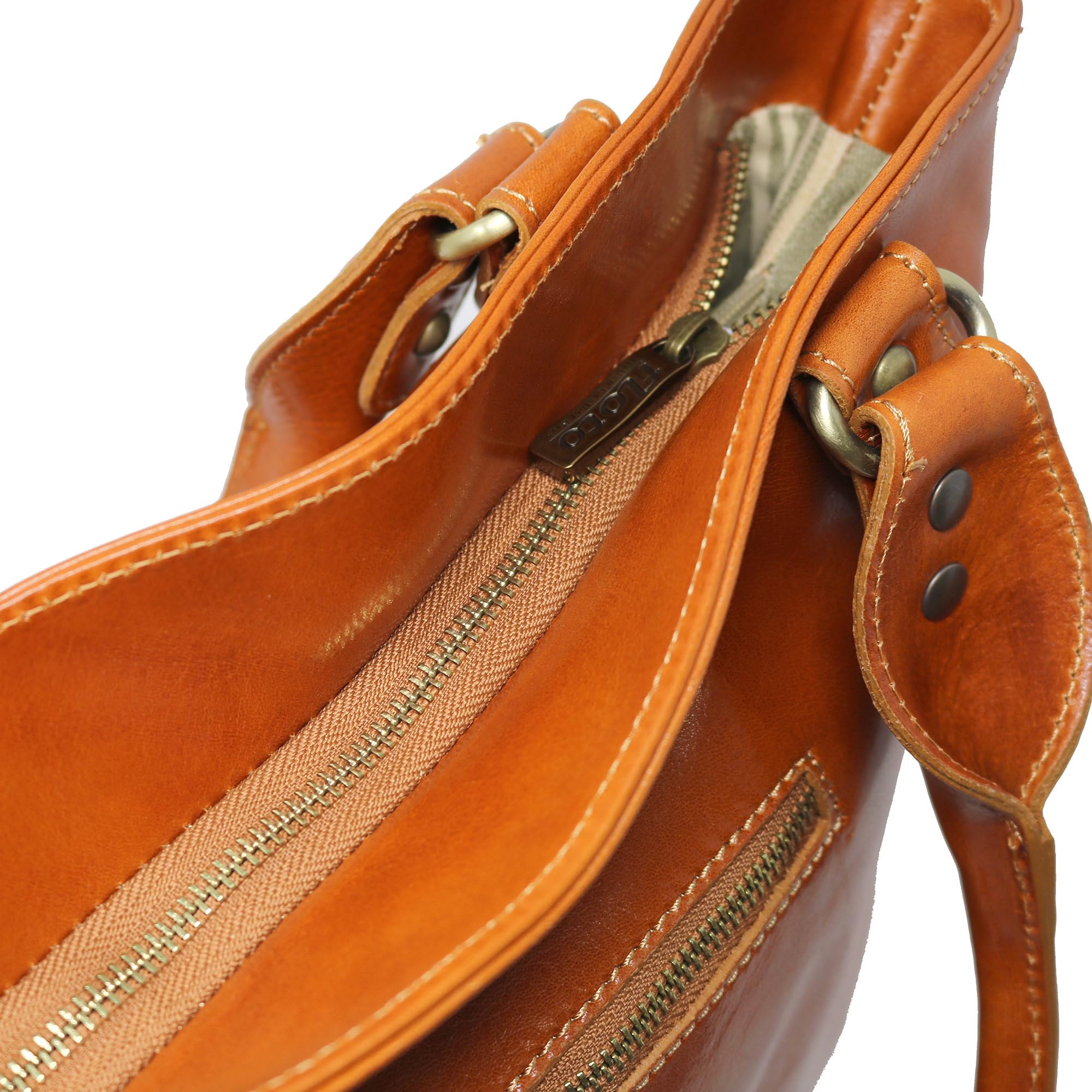 Floto Olive (Honey) Brown Taormina Italian Calfskin Leather Handbag & Shoulder Bag - Perfect for Work, Travel & Everyday Use