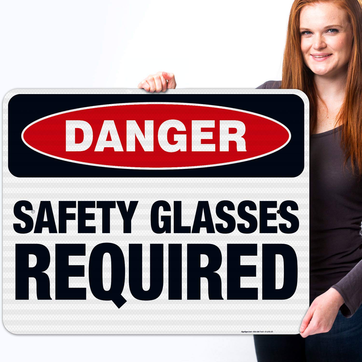 Danger Safety Glasses Required Sign - OSHA Compliant 24x30 Inches Reflective Aluminum Sign | 3M EGP .080 Thick, Fade Resistant for Indoor/Outdoor Use | Made in USA | Perfect for Construction Sites, Factories & Hazardous Work Areas