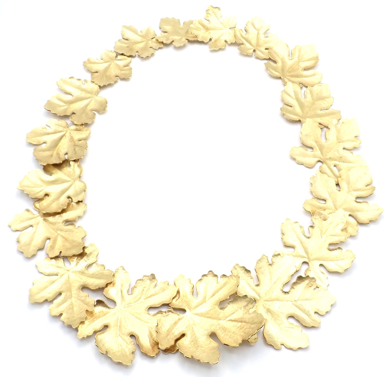 Authentic Tiffany & Co Angela Cummings 18K Yellow Gold Leaf Necklace - Vintage 1981 Rare Collectible Jewelry for Women - Perfect for Weddings, Anniversaries & Special Occasions