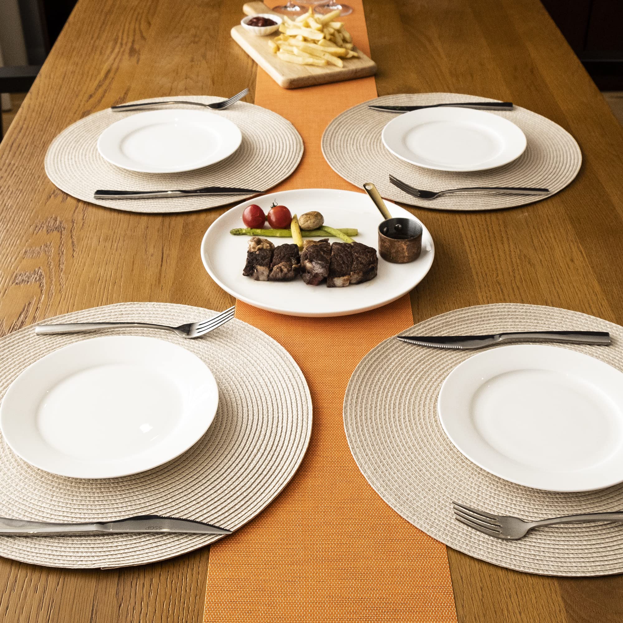 Braided Round Placemats Set of 4 - 15 Inch Woven Washable Non-Slip Table Mats for Kitchen Dining, Parties & Home Decor (Cream) - Perfect for Everyday Use, Holiday Gatherings & Dinner Parties