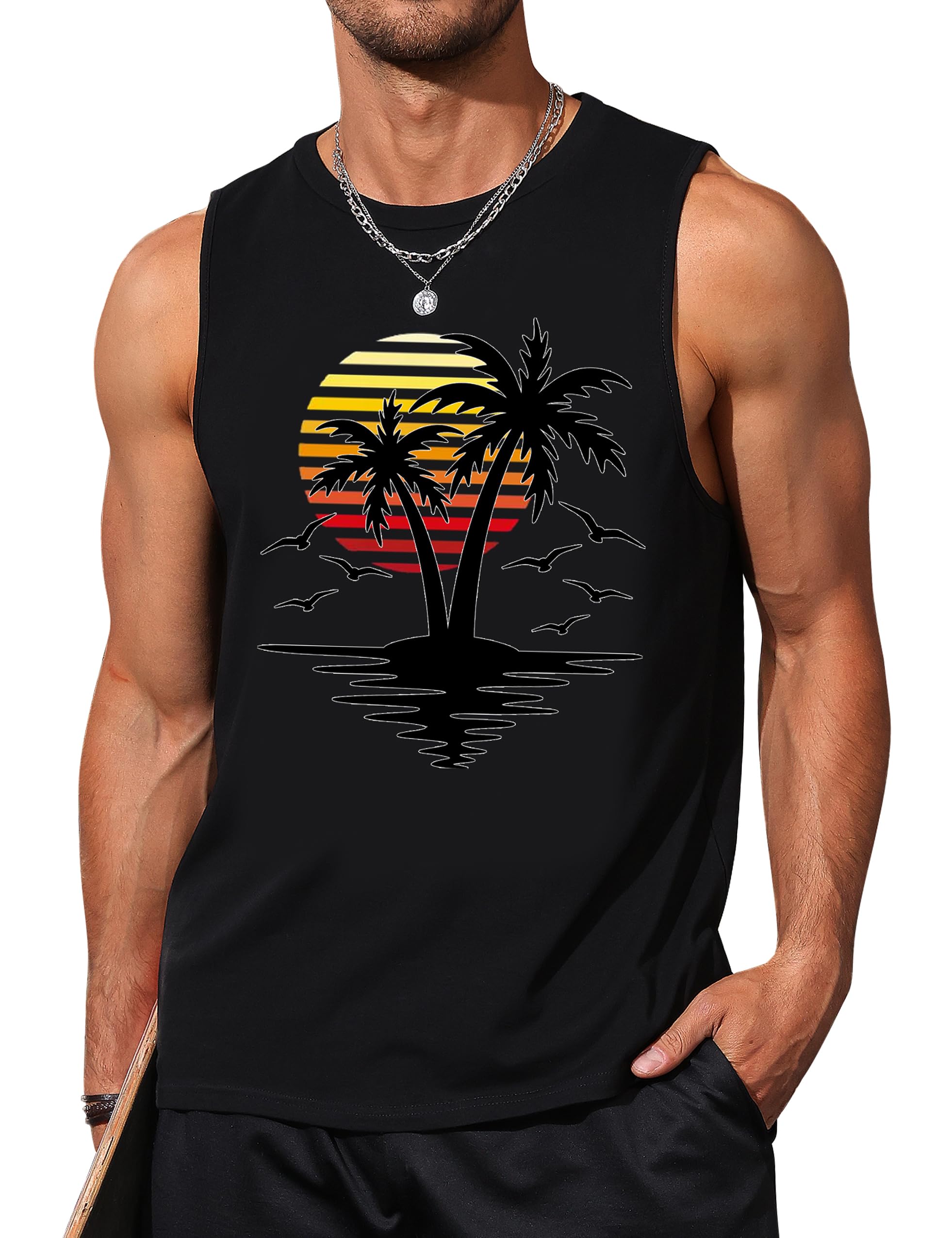 Men's Graphic Tank Tops - Sleeveless Muscle Shirts for Beach, Gym & Summer | Hawaiian Coconut Tree & Patriotic Designs - Perfect for Vacation, Workout & Casual Wear