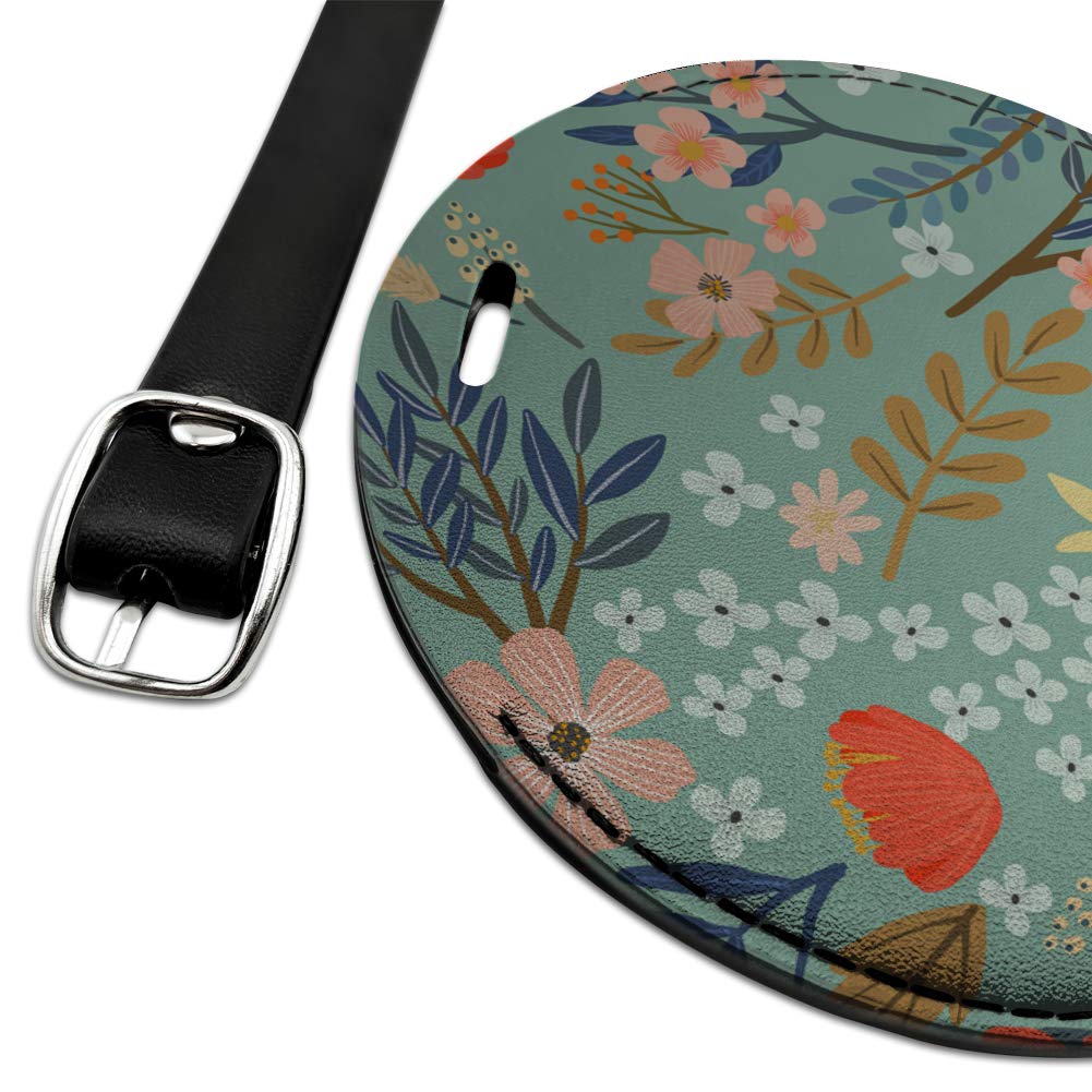 Round Leather Luggage Tag with Margarida Flowers - Durable Suitcase ID Card Holder for Carry-On Bags | Perfect for Travel, Business Trips & Vacation Identification