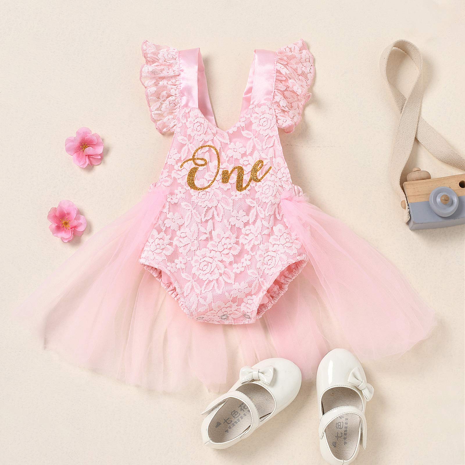 Kayotuas Baby Girl Lace Romper - Boho Style Newborn Photography Outfit with Ruffle Sleeves & Tutu Dress | Perfect for Infant Photo Shoots, Birthday Parties & Special Occasions