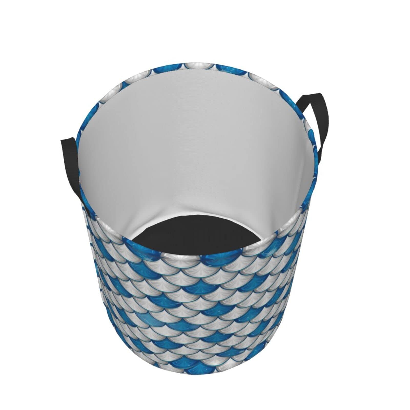 Mermaid Collapsible Laundry Hamper with Handles - Foldable Clothes Basket for Bedroom, Bathroom & Nursery - Blue Storage Organizer for Dirty Laundry, Toys & Household Items - Easy Carry & Space Saving Design