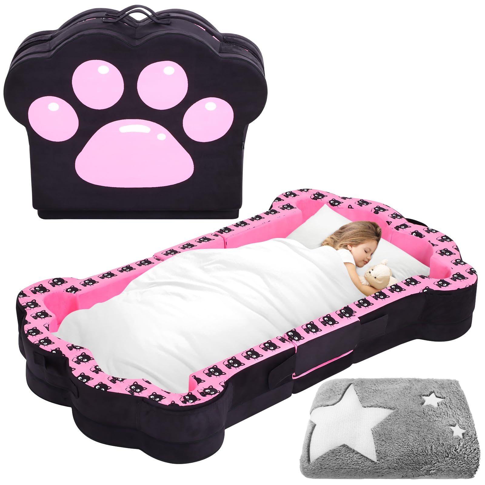 Portable Toddler Floor Bed - Foldable Travel Bed for Kids 1-3 Years Old | Soft, Safe & Washable Baby Cot | Perfect for Home, Travel & Daycare Use