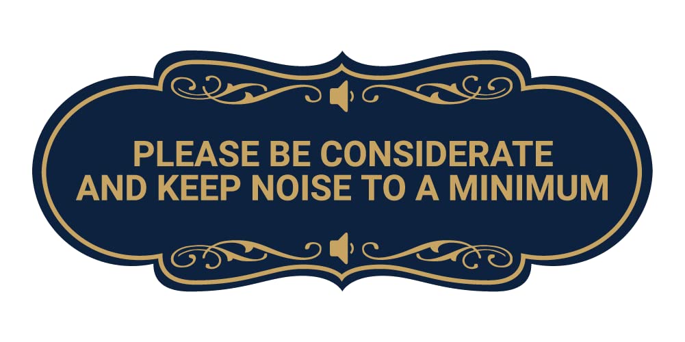 Elegant 'Please Be Considerate and Keep Noise to a Minimum' Sign - Navy Blue & Gold Design - Medium Size - Perfect for Offices, Libraries & Quiet Spaces