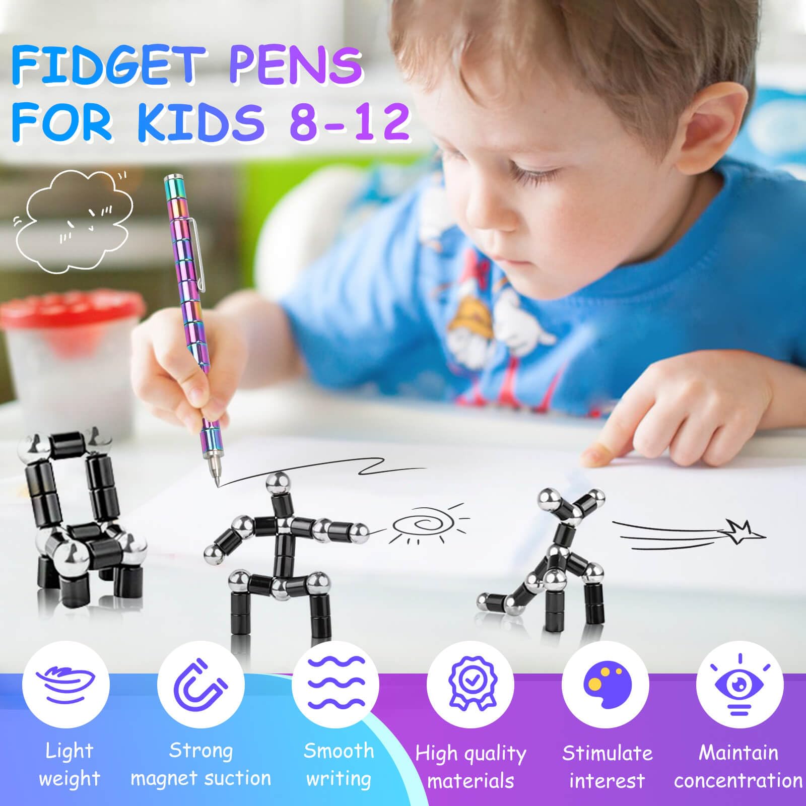 2-Pack Magnetic Fidget Toys for Kids Ages 8-12 - Stress Relief Sensory Toys for Boys & Girls | Fun Classroom & Office Desk Gadgets | Cool Birthday Gifts for 12 Year Old Teens