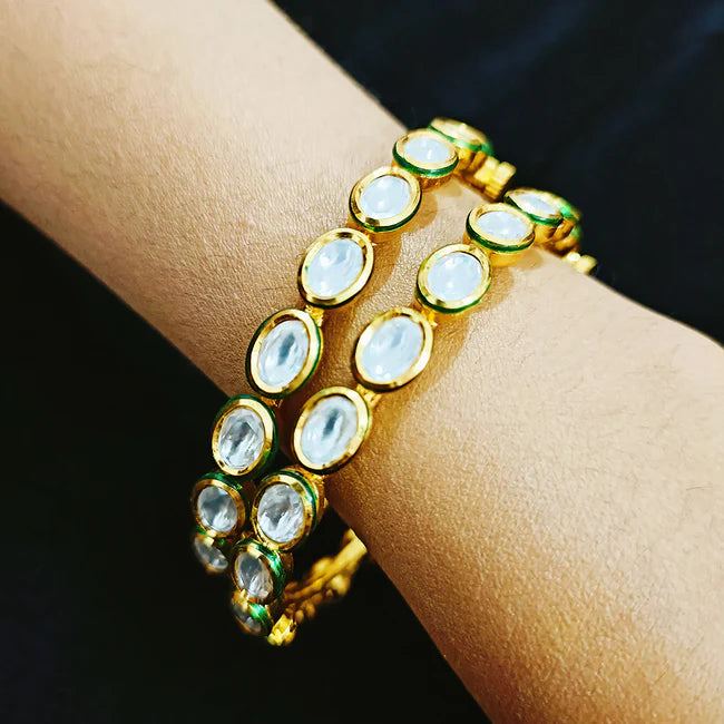 Luxury Gold Plated Royal Kundan Openable Bangle Bracelet for Women - Elegant Indian Jewelry for Weddings, Parties & Special Occasions (Design 133)