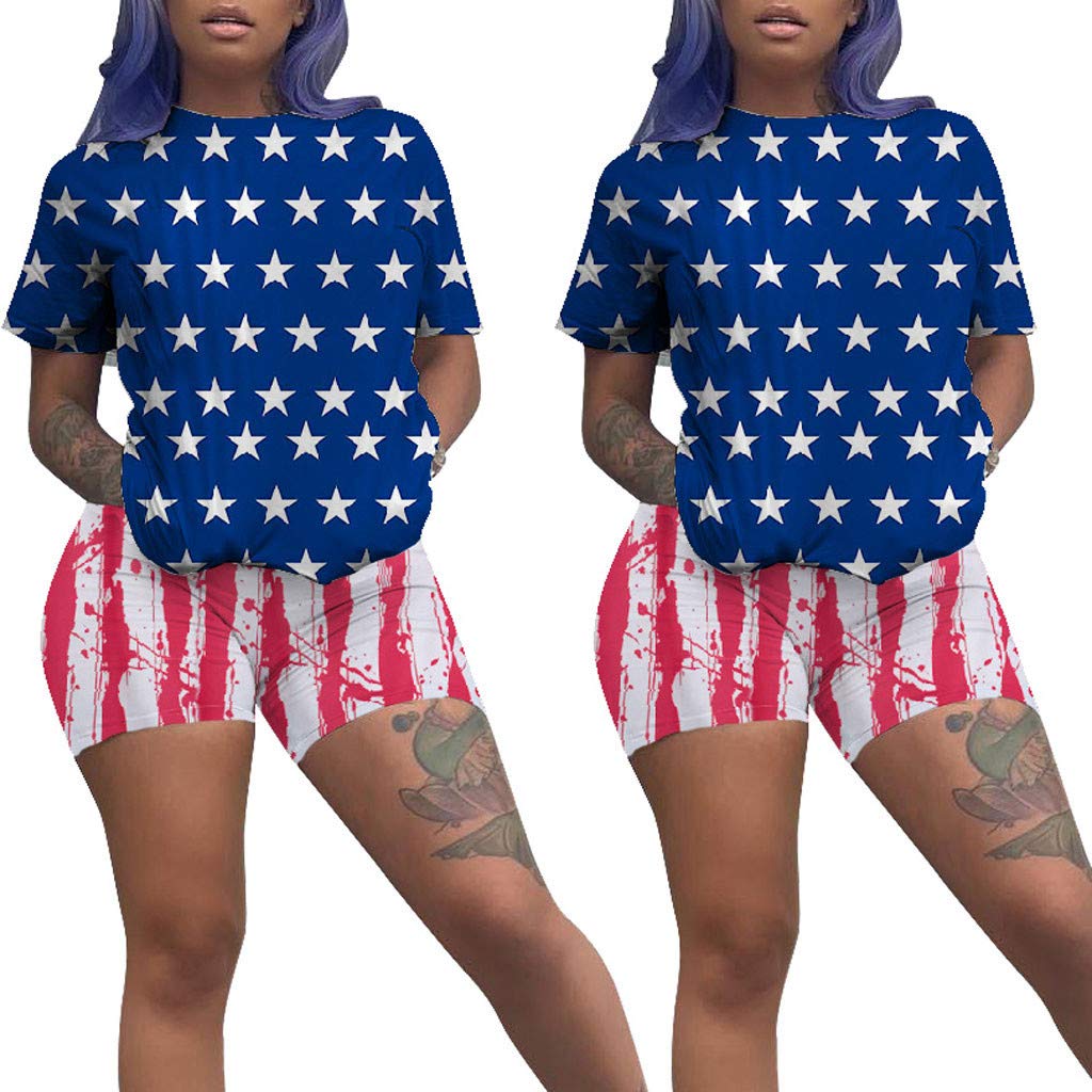 Women's 4th of July Tracksuit Set - Patriotic Two-Piece Outfits with Shorts | Comfortable Lounge Wear for Independence Day Celebrations, BBQ Parties & Summer Vacations