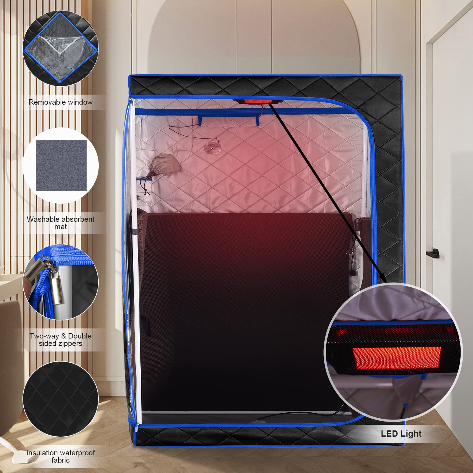 ZONEMEL Oversize Portable Far Infrared Sauna for Home - Large 1-2 Person Spa with Remote Control | Detox & Relaxation Therapy | Includes 2 Folding Chairs | Perfect for Home Gym, Yoga Studio & Personal Wellness Retreat
