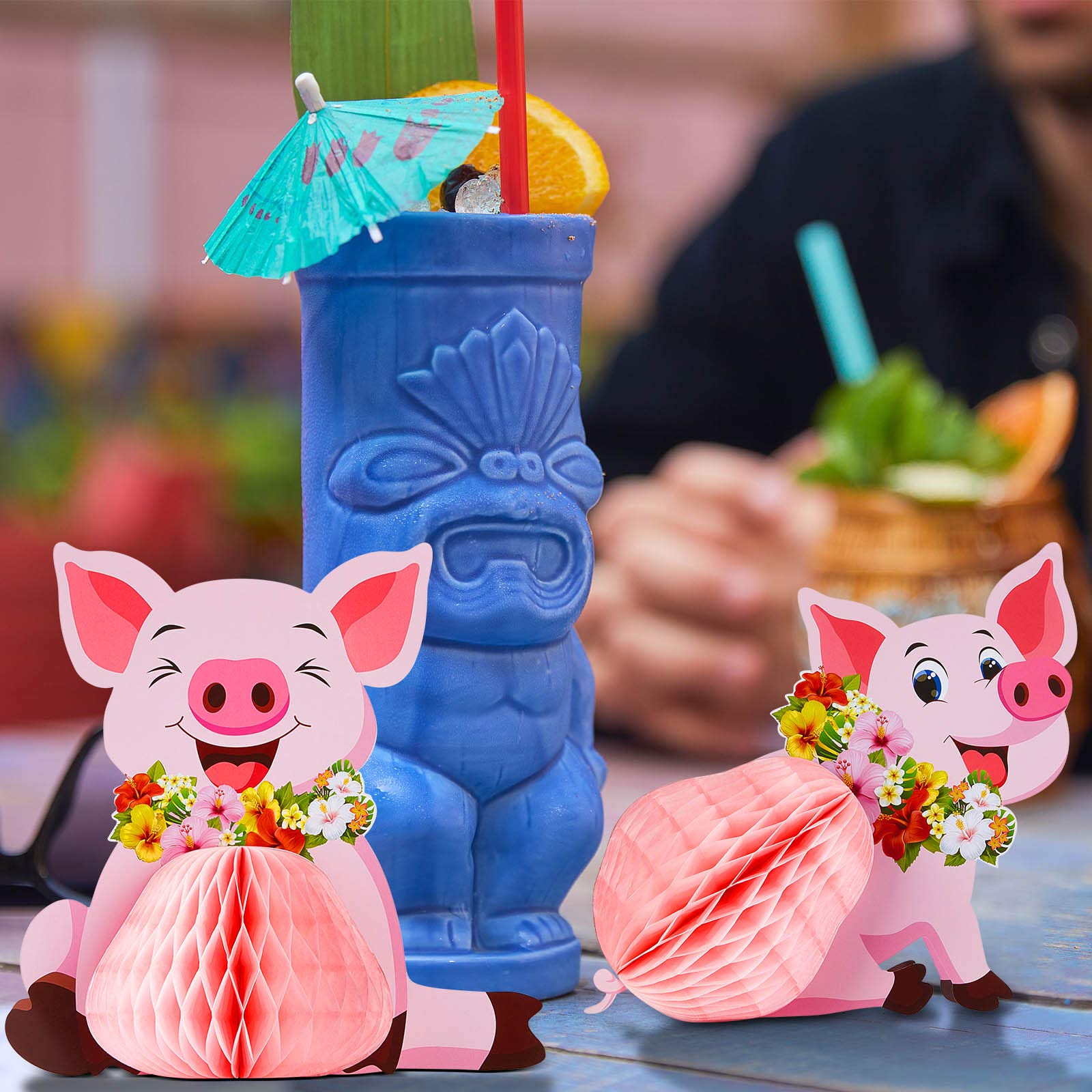 Zonon 4-Piece Pink Piggy Party Decor Set - Farm Animal Tissue Centerpieces for Hawaiian Luau, Birthday & Themed Parties - Perfect for Table Toppers, Baby Showers & Tropical Decorations