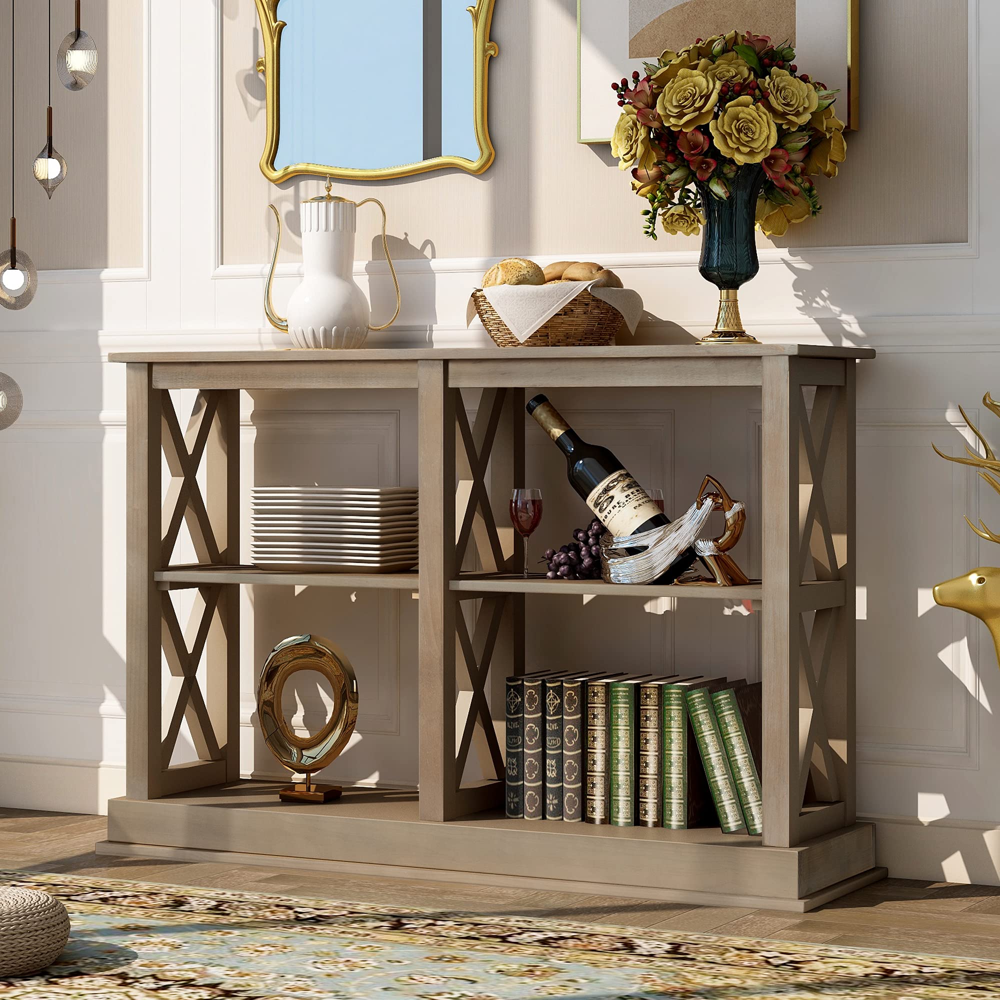 3-Tier Narrow Console Table with Open Storage Shelves - X-Design Sofa Side Table for Living Room, Entryway & Hallway - White Wash Finish | Perfect for Small Spaces, Home Decor & Apartment Essentials