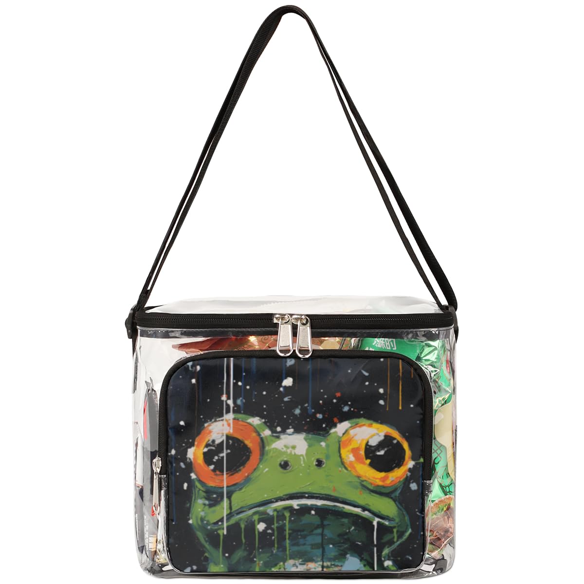 Big-Eyed Frog Clear Tote Bag with Handles - Green Transparent Crossbody Shoulder Bag for Lunch, Outdoor, Travel, Picnic, Concerts & Sports Events | Stadium Approved Multi-Purpose Bag for Women & Teens | Perfect for Beach, School, Shopping & Festivals
