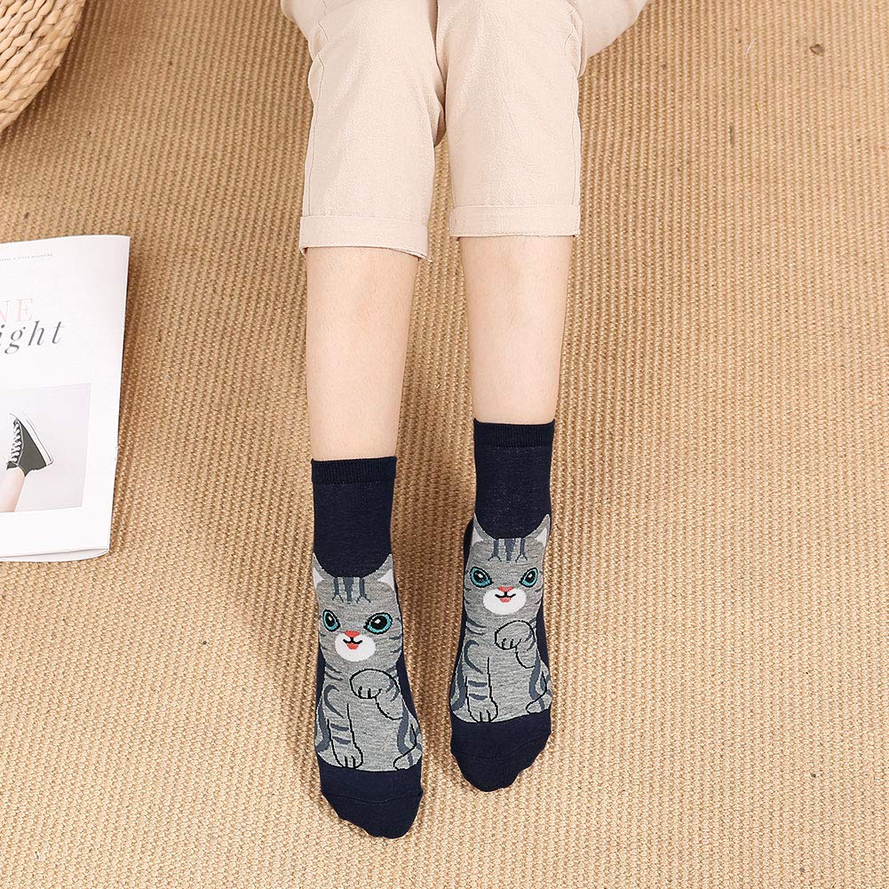 ZFSOCK Women's Cotton Animal Print Socks - 5 Pairs Cute Cartoon Dog Cat & Pizza Novelty Crew Socks for Girls & Ladies | Casual Wear, Gift Idea, Funny Fashion Accessory for Daily Outfits & Lounge