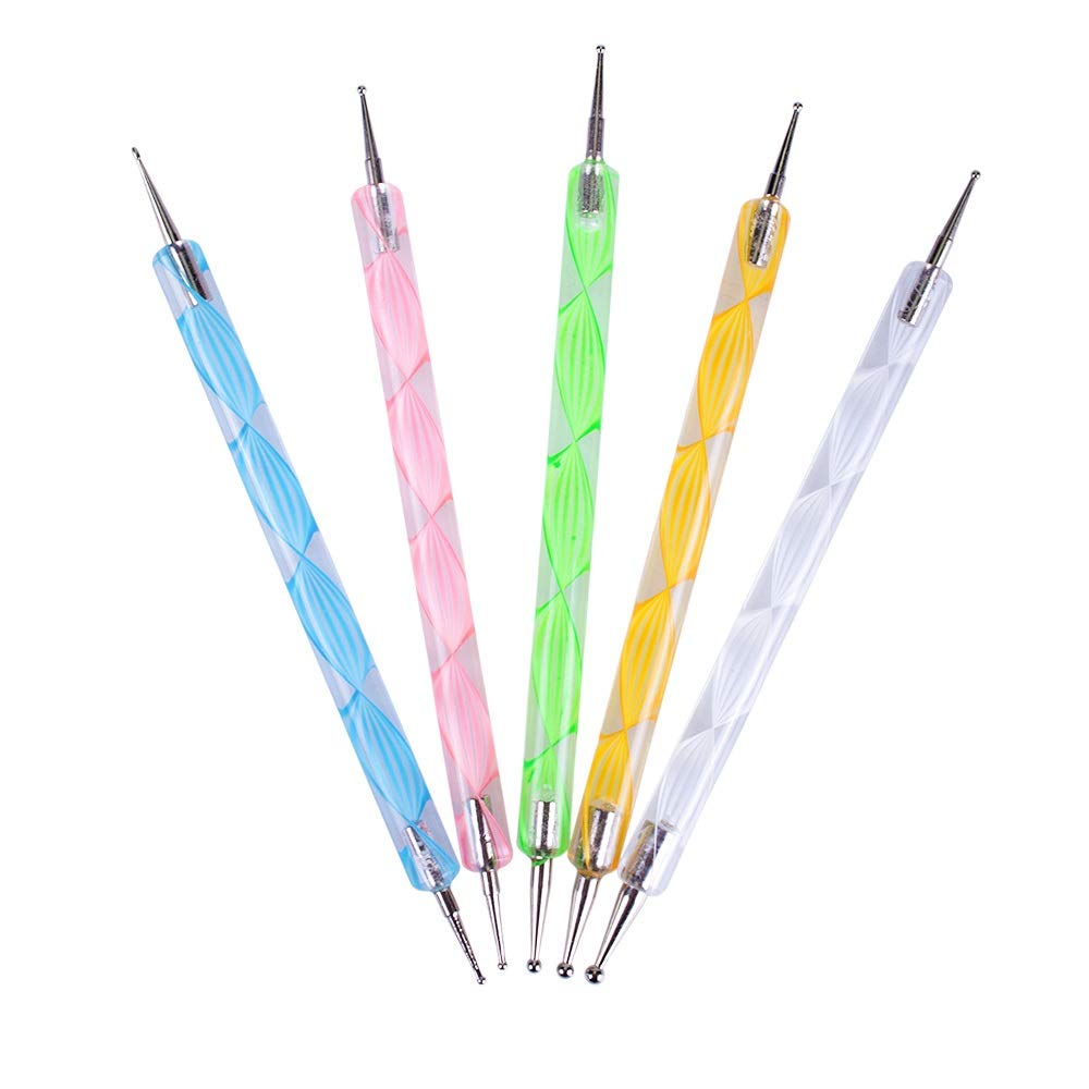 5PCS Double Head Dotting Nail Art Pens - Marbling Handle Nail Design Tools with Painting Brush for DIY Manicure | Perfect for Nail Salon, Home Use & Gift Giving