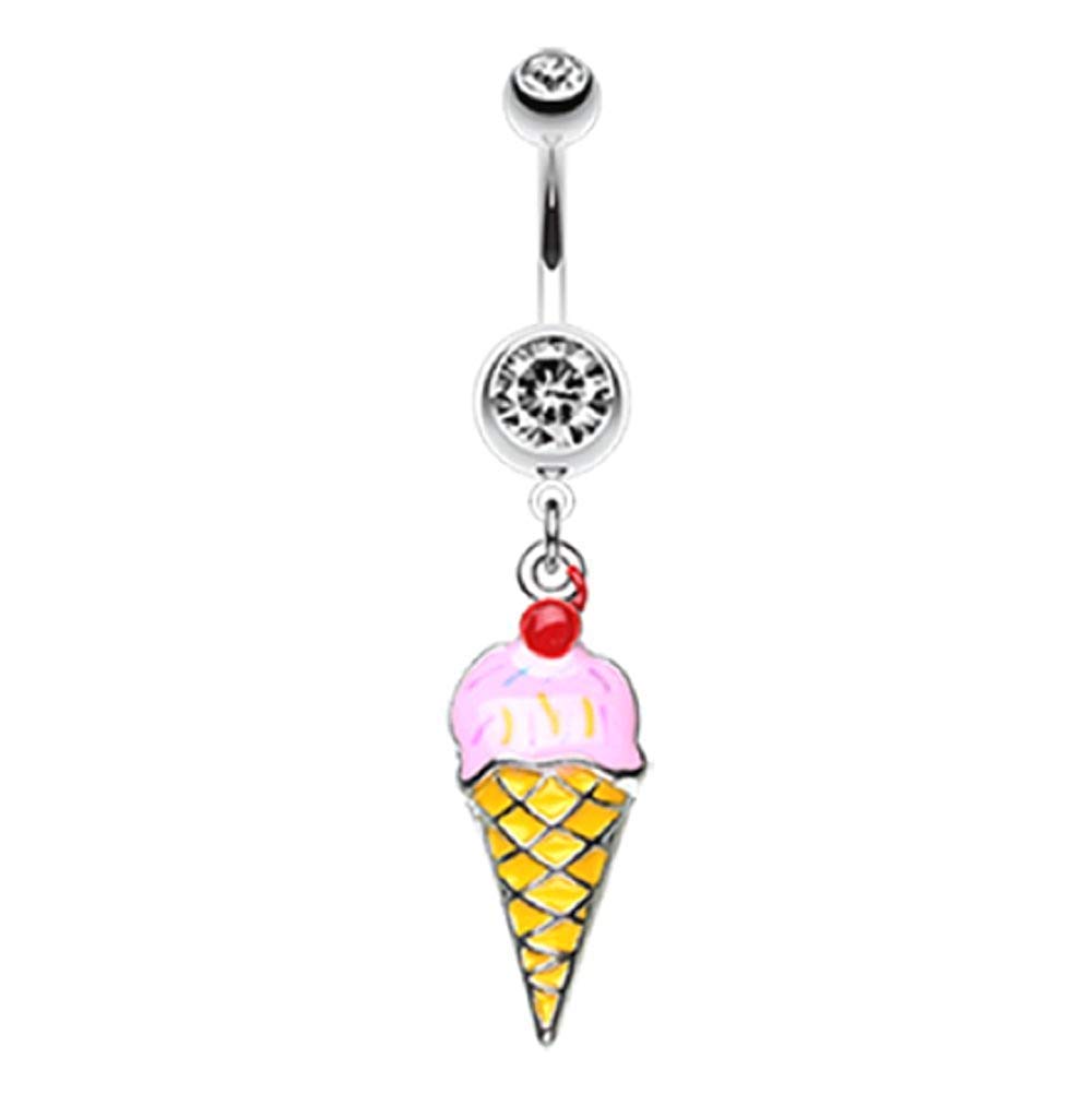 Covet Jewelry Cherry Jubilee Ice Cream Belly Button Ring - Stainless Steel Navel Piercing for Women, Trendy Body Jewelry for Summer Outfits & Beach Parties