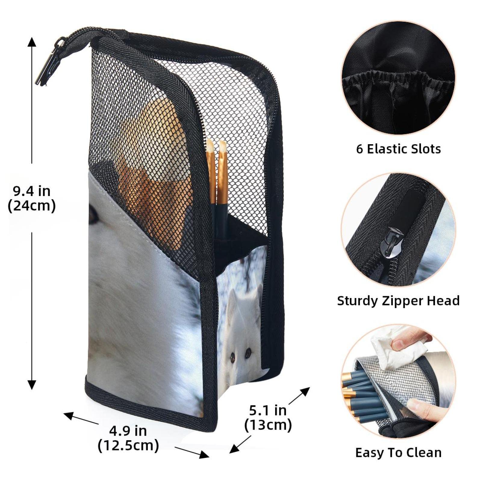 12-Piece Makeup Brush Organizer Bag with Cute White Fox Design - Portable Cosmetic Brush Holder Case for Travel, Home, and Professional Use