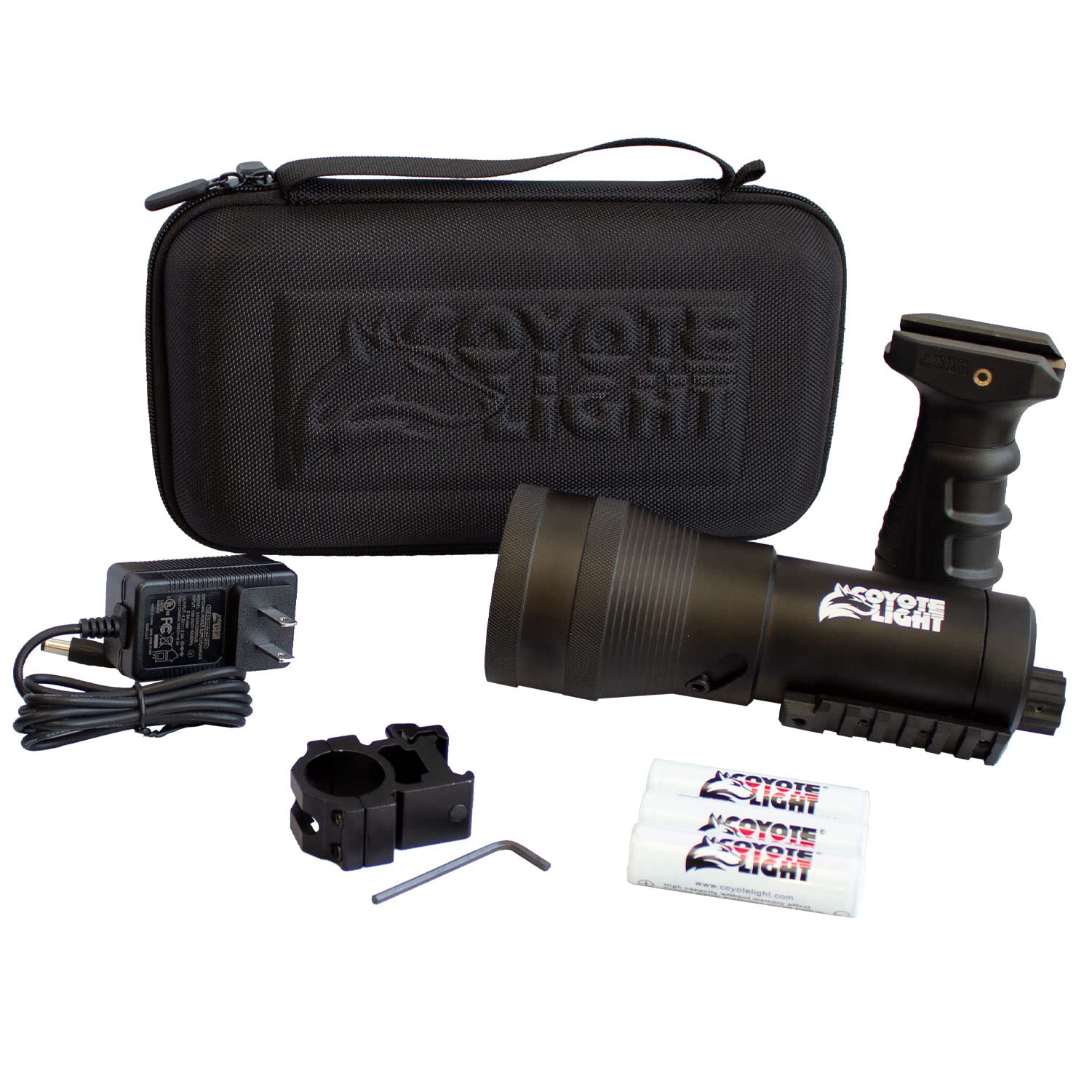 HME COYOTE LIGHT Pro - Durable Rechargeable Hunting Flashlight with Adjustable Intensity & White LED | Includes Batteries, Case, Handle, 1