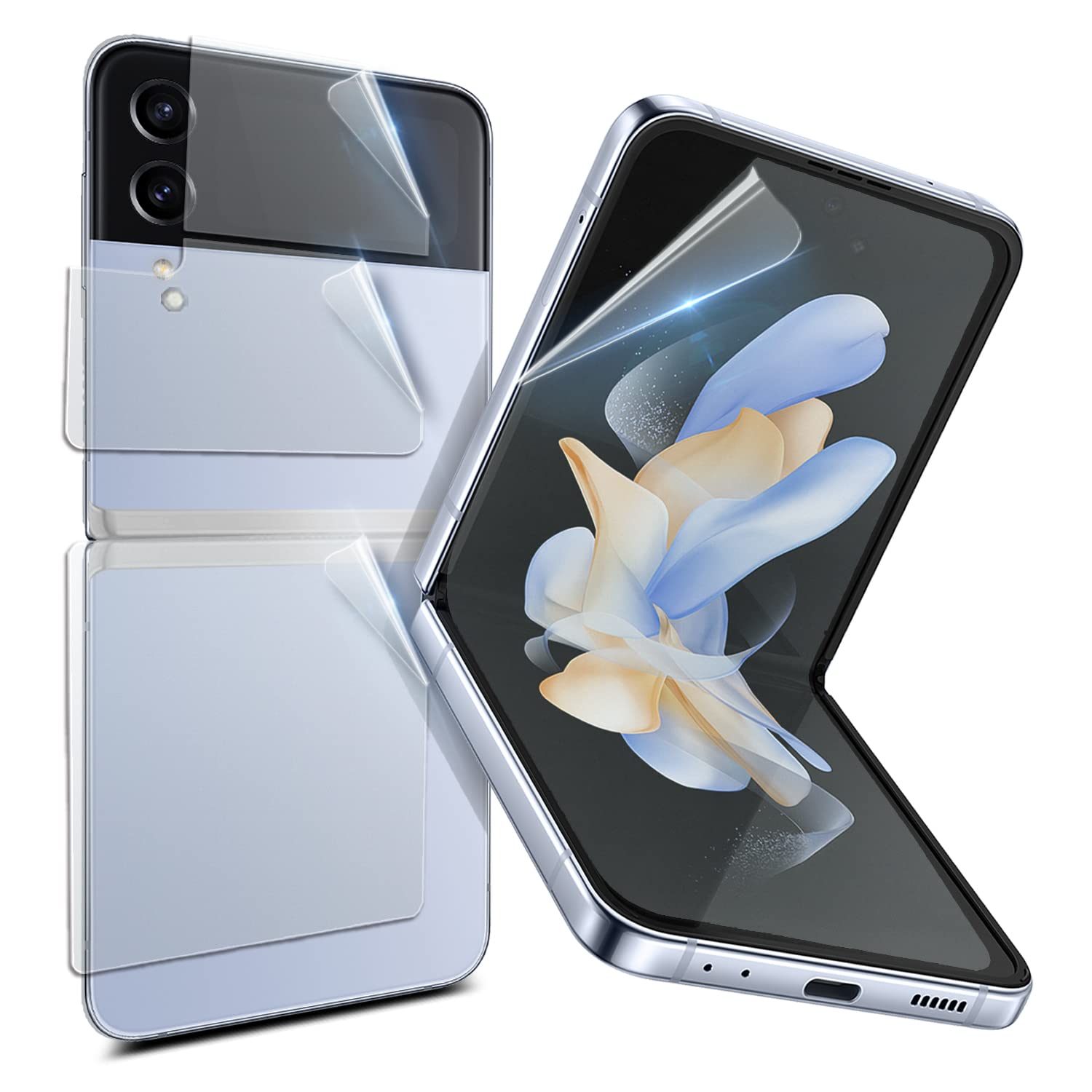 Premium Clear TPU Film Screen Protector Set for Samsung Galaxy Z Flip 4 5G - 4-Pack (Inner+Outer+Back Full Coverage) | Case Friendly, Bubble Free, Self-Healing | Perfect for Daily Protection & Scratch Prevention
