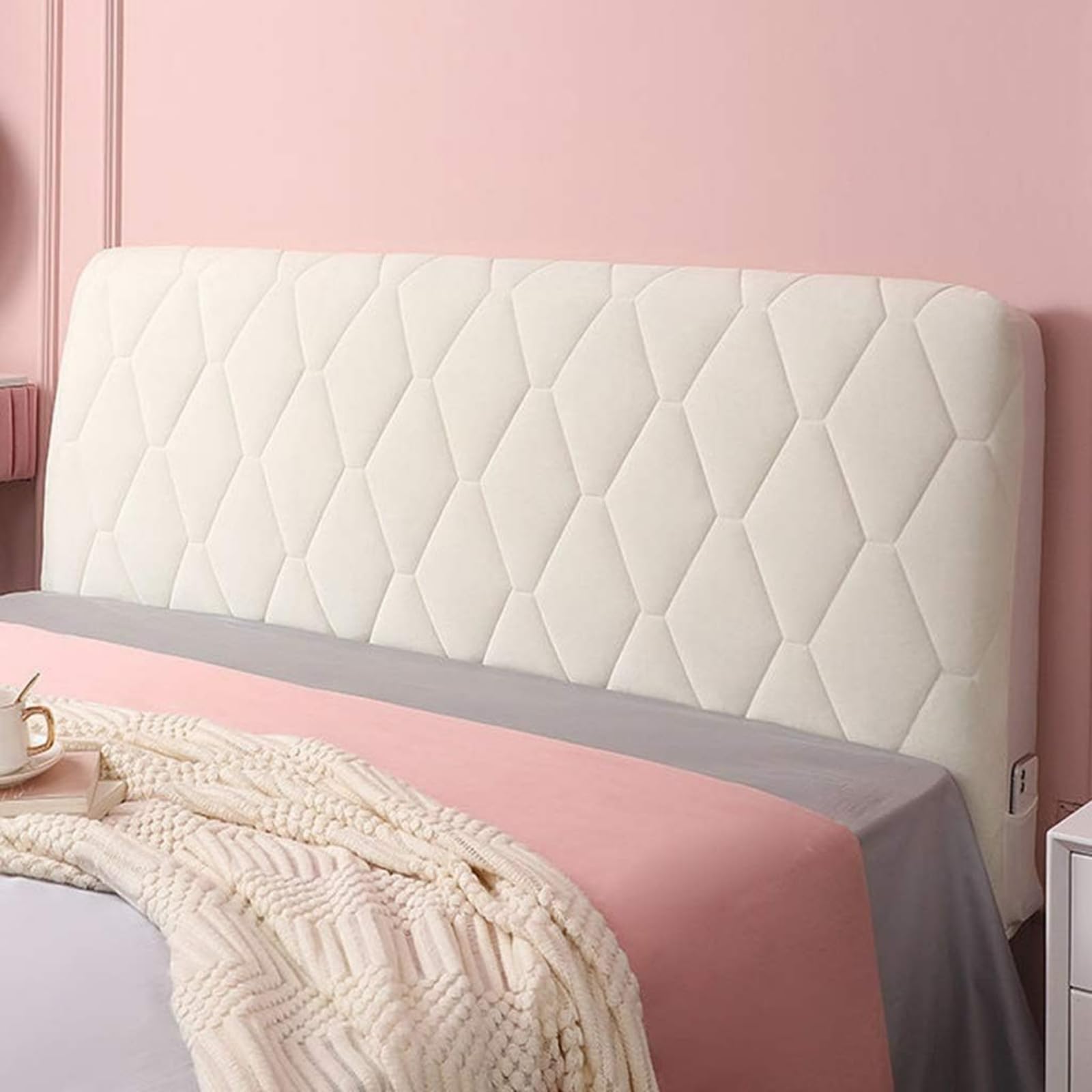 Velvet Quilted Headboard Cover - Dustproof & Thickened Padding Protector for Queen, Twin, Full & King Size Beds (Beige, 160cm/63