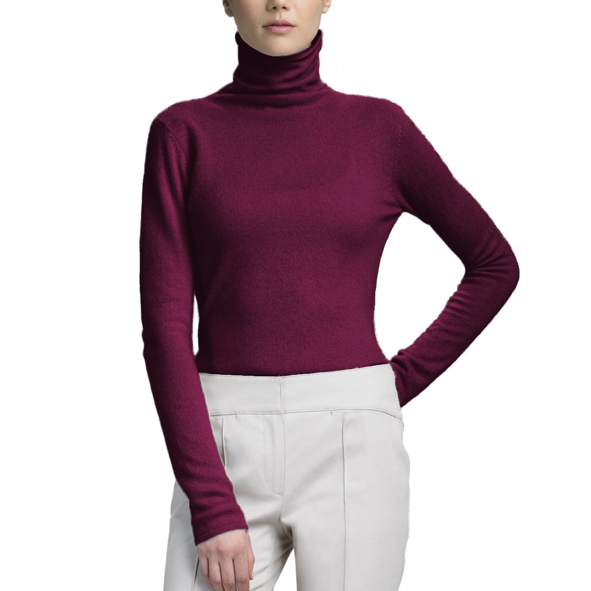 Parisbonbon Women's 100% Cashmere Turtleneck Sweater - Soft Winter Pullover, Burgundy, Size M | Perfect for Office Wear, Holiday Outfits & Cozy Winter Layering