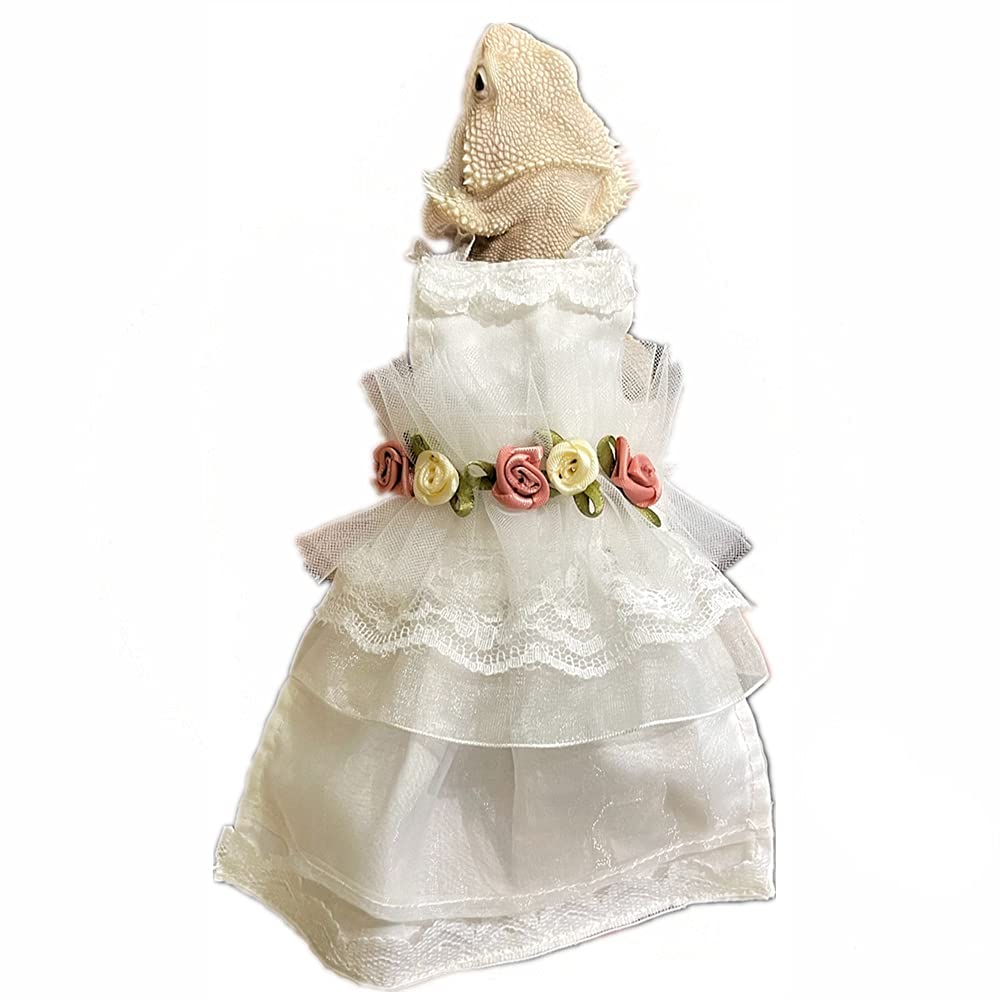 HAICHEN TEC Bearded Dragon Wedding Dress - Lace Reptile Costume for Lizards, Chameleons & Crested Geckos | Formal Apparel for Pet Reptiles (Size L) - Perfect for Special Occasions & Photo Shoots
