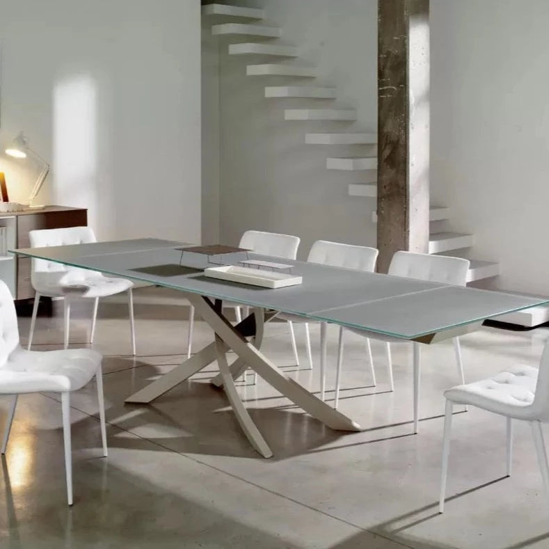 Artistico Extendable Rectangular Crystal Dining Table - Elegant Glass Top with Adjustable Size for Formal Dining Room, Wedding Reception & Home Decor