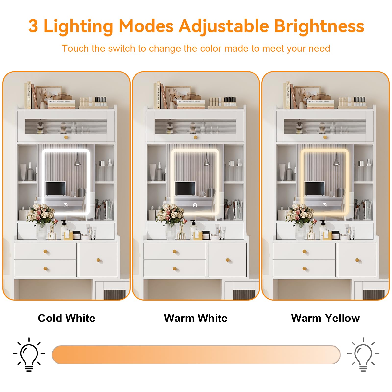 ARTETHYS Small Vanity Desk with Sliding Mirror & LED Lights - White Makeup Dressing Table with Drawers, Cabinet & Adjustable Shelves - Compact Bedroom Vanity Set for Women, Girls | Perfect for Small Spaces & Home Decor