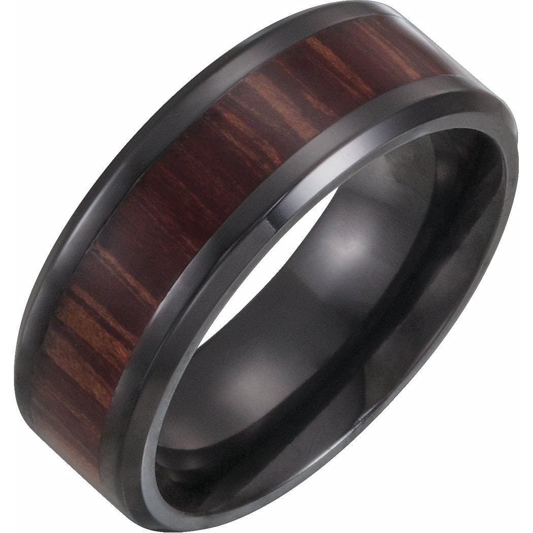 Black Titanium Wedding Band with Ash Wood Inlay - Comfort Fit Beveled Edge Ring for Men & Women - Size 5.5 to 14 - Perfect Anniversary Gift, Unique Wooden Ring for Outdoor Enthusiasts & Nature Lovers