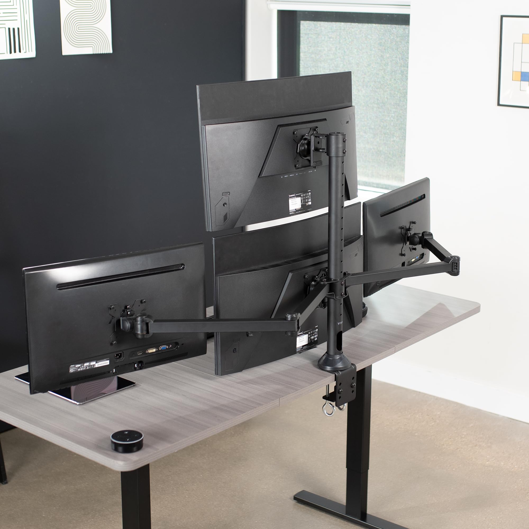 VIVO Quad Monitor Stand for 13 to 32 inch Screens | 4 Arm Adjustable VESA Mount | Heavy Duty Clamp-on Desk Mount | Perfect for Home Office, Gaming & Multi-Tasking Workstations (Black, STAND-V104A)
