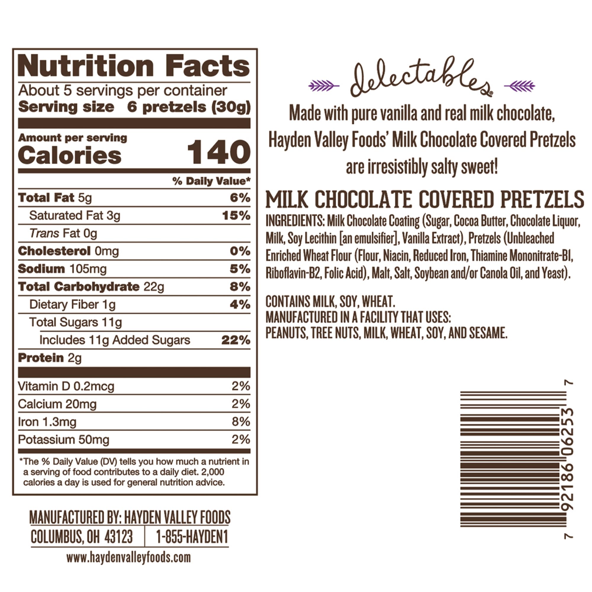 Hayden Valley Foods Milk Chocolate Covered Pretzels - 5oz Resealable Bag - Gourmet Chocolate Pretzel Snacks for Parties, Gifts & Movie Nights