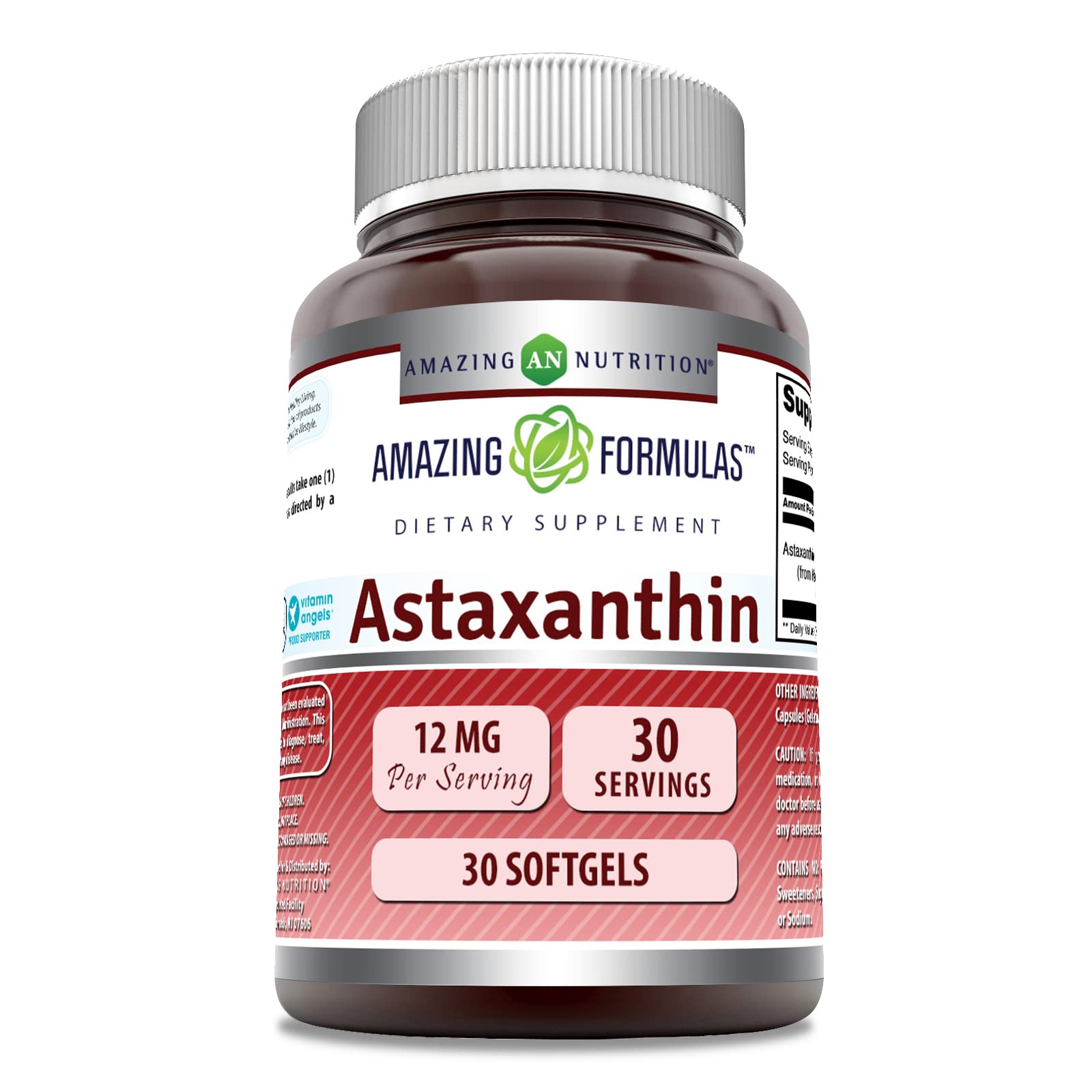 Amazing Formulas Astaxanthin 12mg Softgels Supplement - Premium Non-GMO, Gluten Free Antioxidant Support (30 Count) for Skin Health, Joint Support & Eye Protection