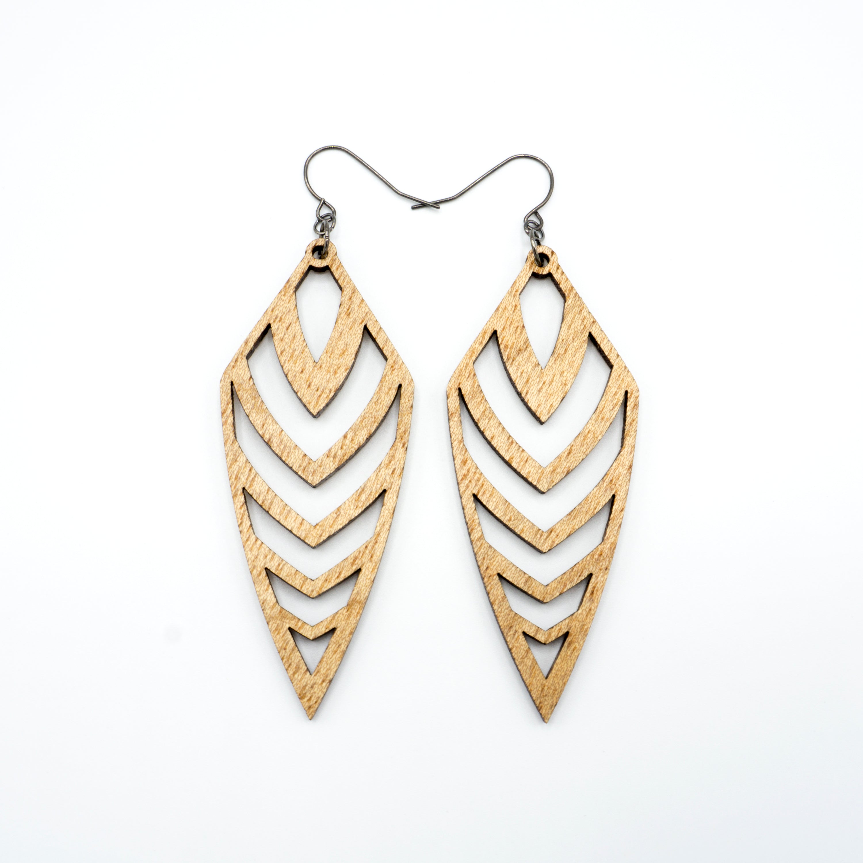 Arrowhead 03 [L] Mahogany Wood Earrings - Handmade Boho Dangle Earrings for Women, Lightweight & Hypoallergenic - Perfect for Festivals, Parties & Everyday Wear