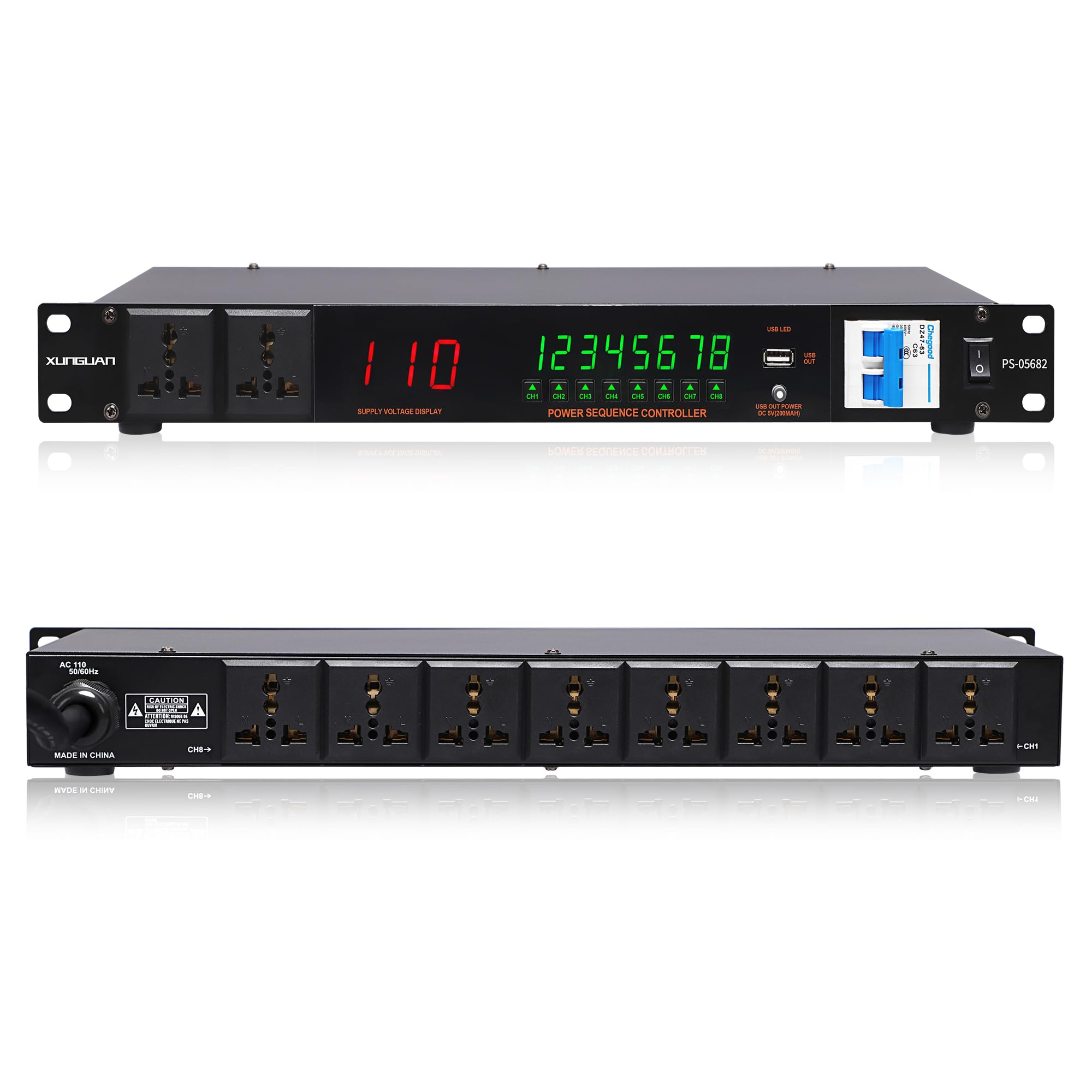 Professional 3000W Digital Power Controller - 10 Socket Timing Regulator with Voltage Readout, 8 Independent Switches & USB Ports | Perfect for Home Theater, Stage Lighting & Studio Equipment Power Management