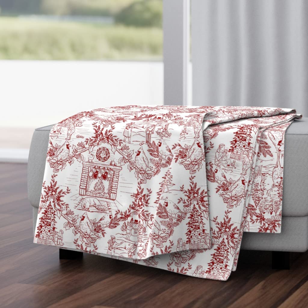Luxe Velvet Throw Blanket 50x70 Inches - Christmas Toile Holly Cardinal Holiday Design | Soft Cozy Blanket for Sofa, Bed & Winter Decor