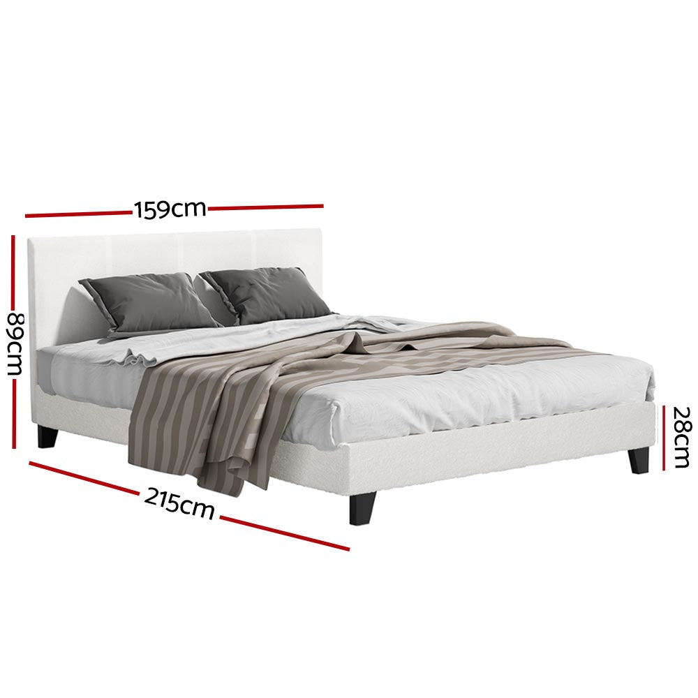 Coogee Queen Bed Frame - Soft White Bouclé Upholstered Platform Bed with Wooden Legs | Modern Bedroom Furniture for Master & Guest Rooms