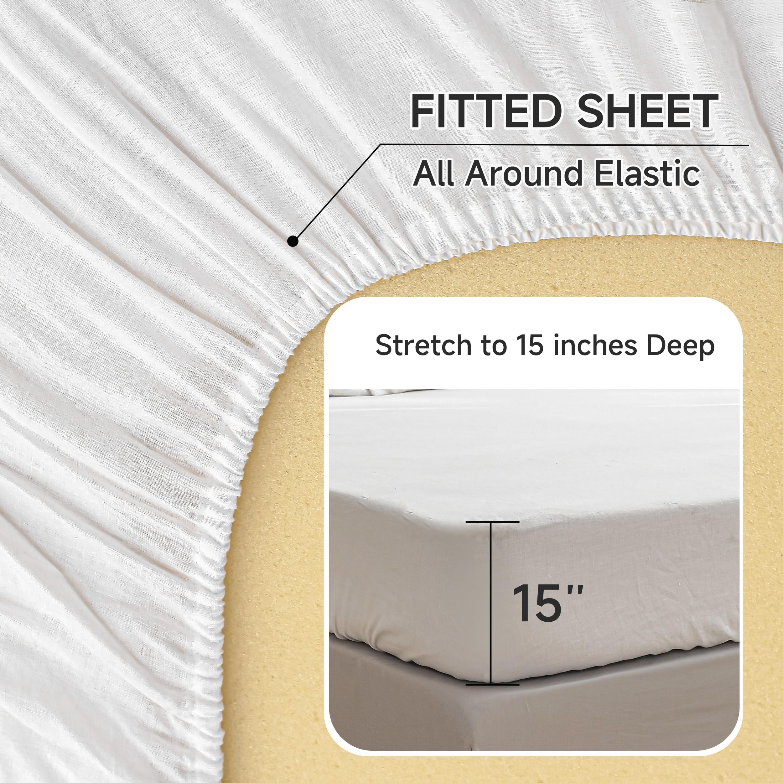 Premium 100% French Linen Sheet Set King Size - 4 Piece Natural Breathable Bedding for All Seasons | Soft & Durable Luxury Bed Sheets | Perfect for Master Bedroom, Guest Room & Vacation Homes (White, King)
