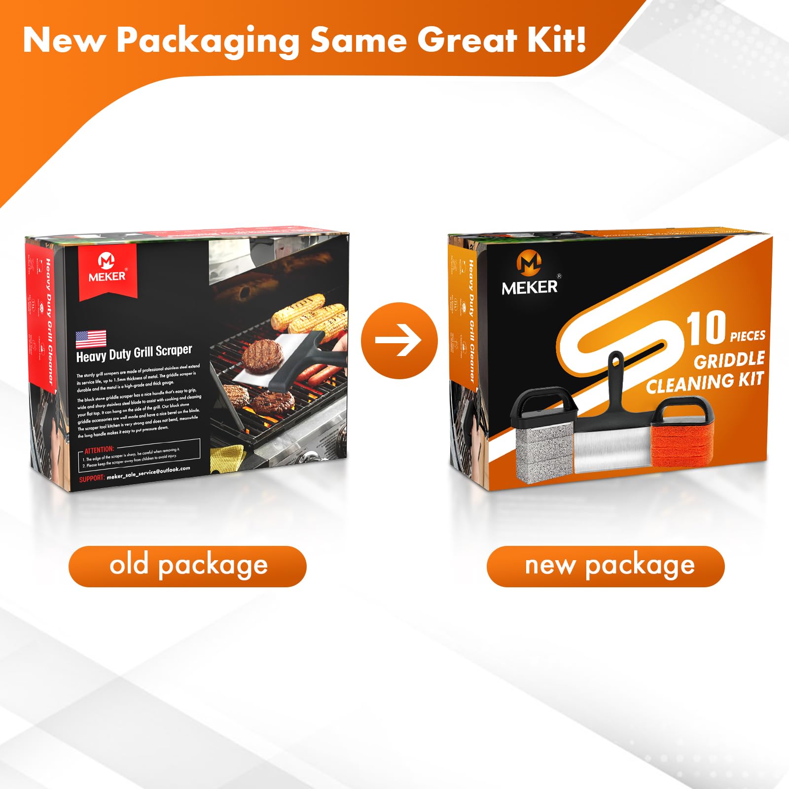 **MEKER Blackstone Griddle Cleaning Kit - 10-Piece Flat Top Grill Scraper Set with Grill Stone, Upgraded Scouring Pads & Handle Brush - Effortless Stain Removal for Outdoor Cooking & BBQ Maintenance**