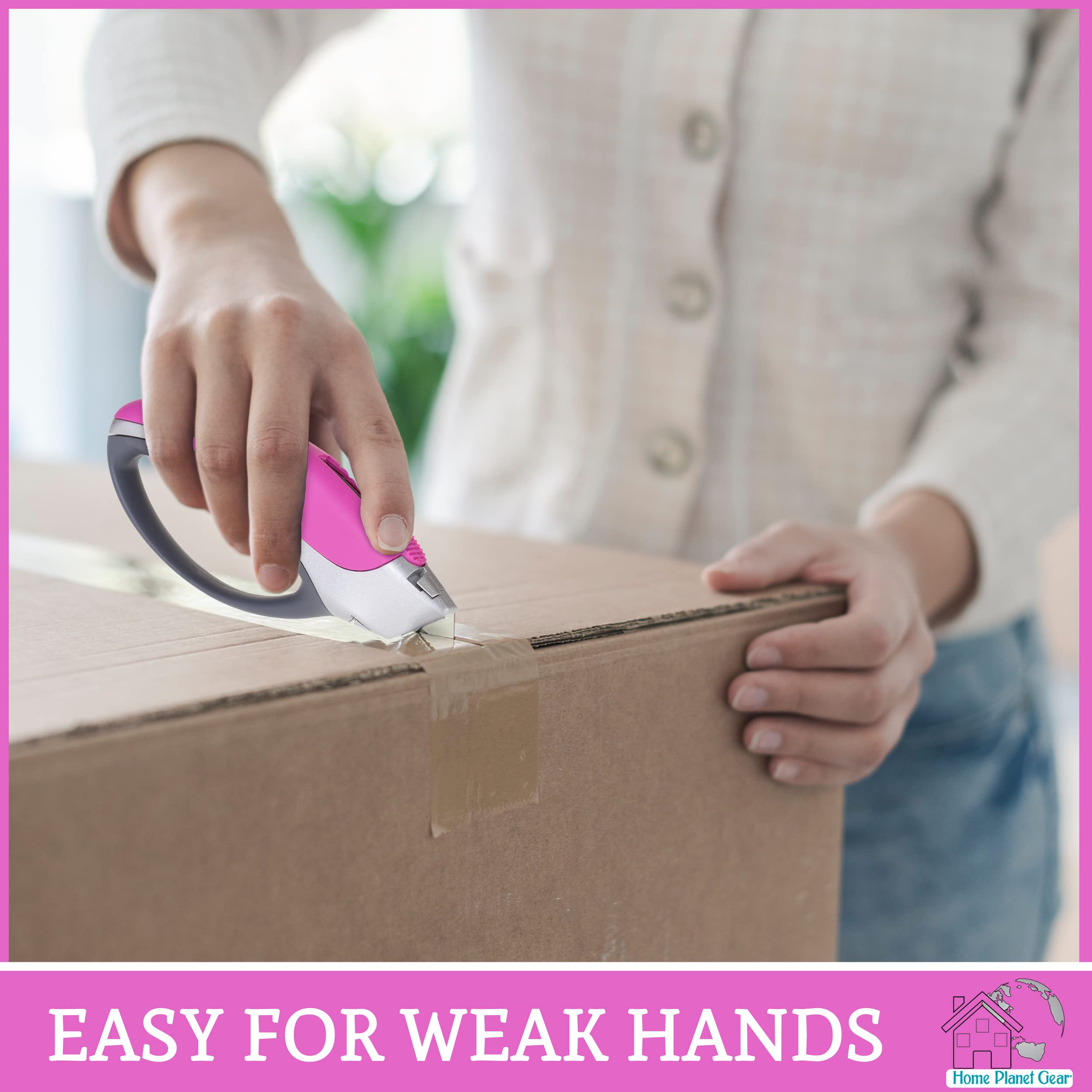 Heavy Duty Retractable Utility Knife - Pink Box Cutter with 5 Sharp Blades for Cardboard Cutting, Package Opening, Warehouse & Office Use