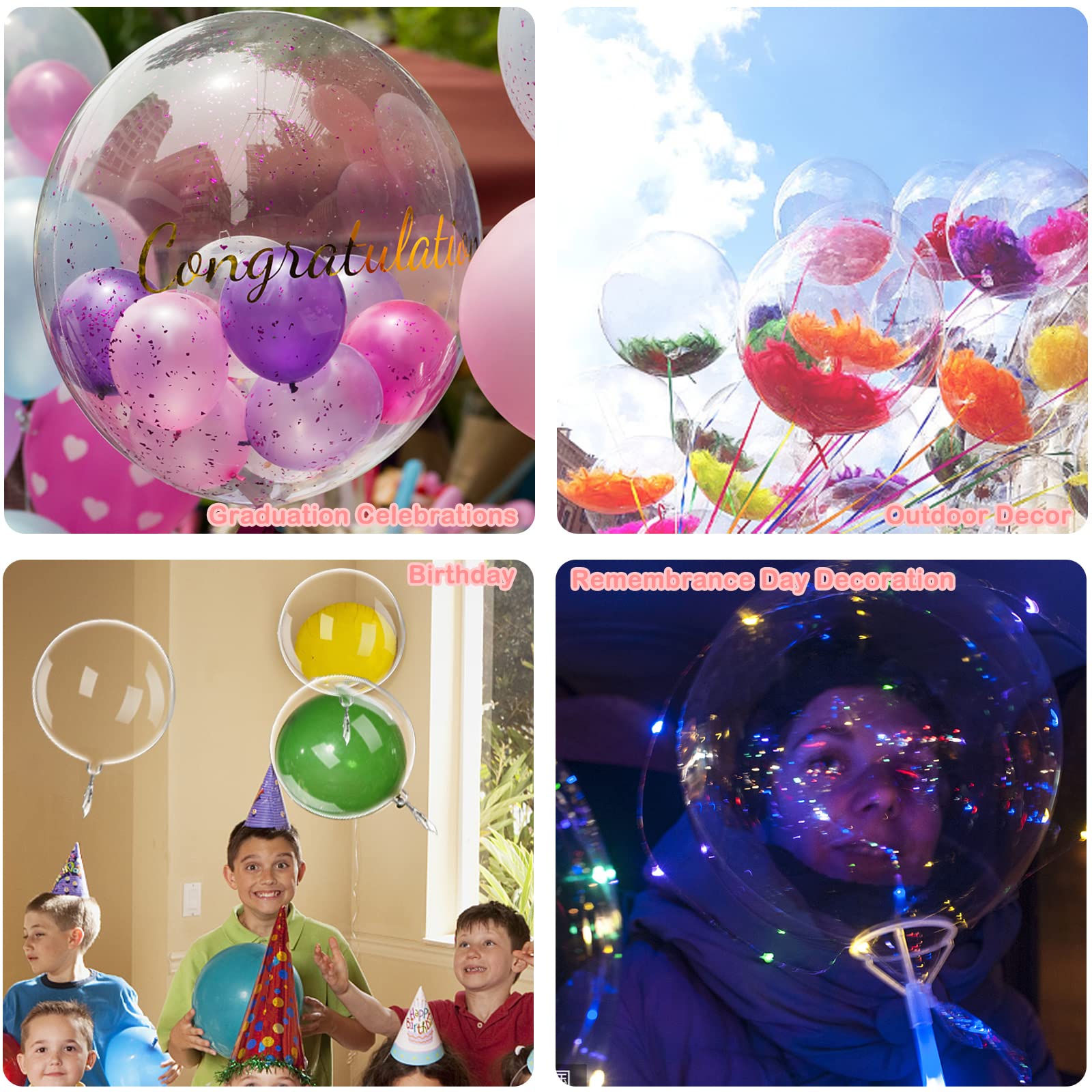 16 Pcs Clear Bobo Balloons 24 Inch - Transparent Bubble Balloons Large Round Balloons Set for LED Lights, Birthday, Christmas, Wedding Party Decorations - Indoor & Outdoor Use for Events, Photo Backdrops, and Celebrations