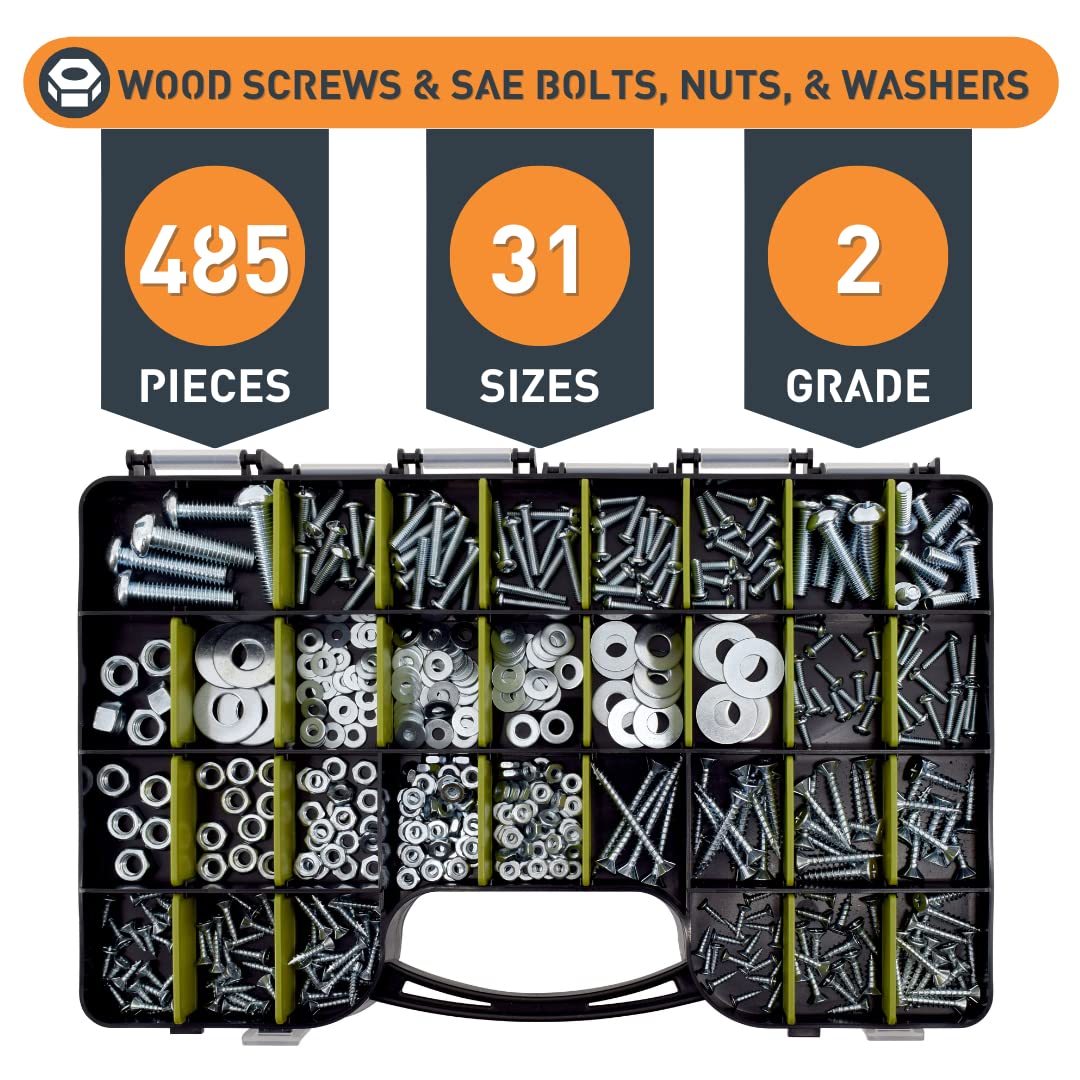Jackson Palmer 1000-Piece Hardware Assortment Kit with Screws, Nuts, Bolts & Washers - Double-Sided Storage Case for Home Repairs, DIY Projects & Workshop Organization